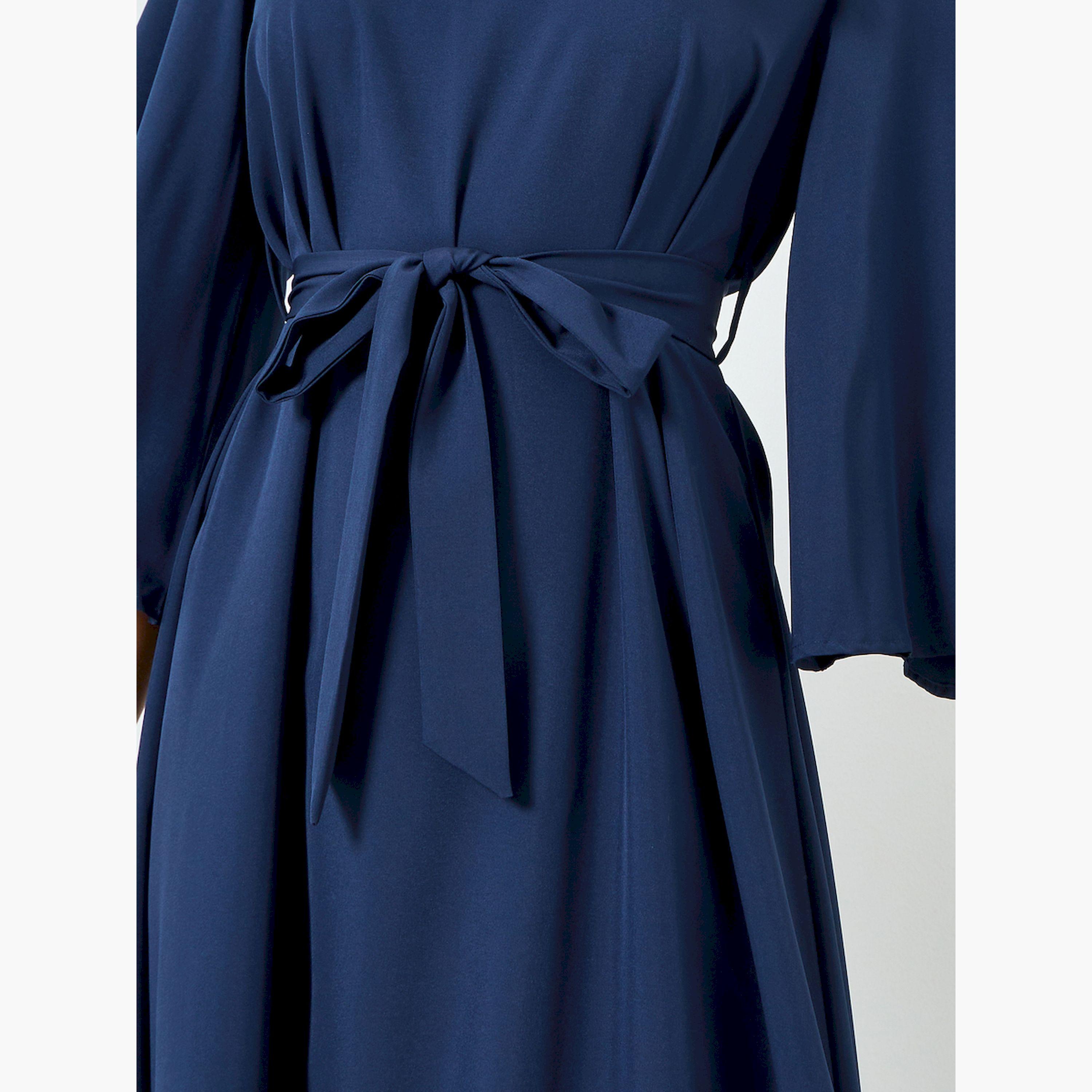 Take Two Dark Blue Bell Sleeve Waist-Tie Maxi Dress-women-clothing-dresses-image-6