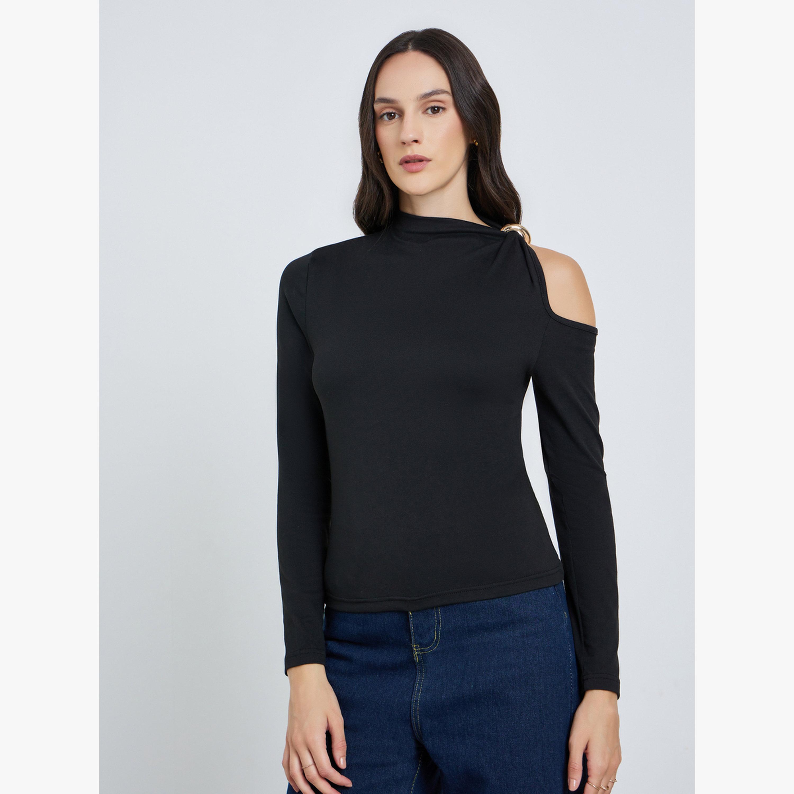 Take Two Black Cold Shoulder Long Sleeve Top-women-clothing-shirtsandblouses-blouses-image-1
