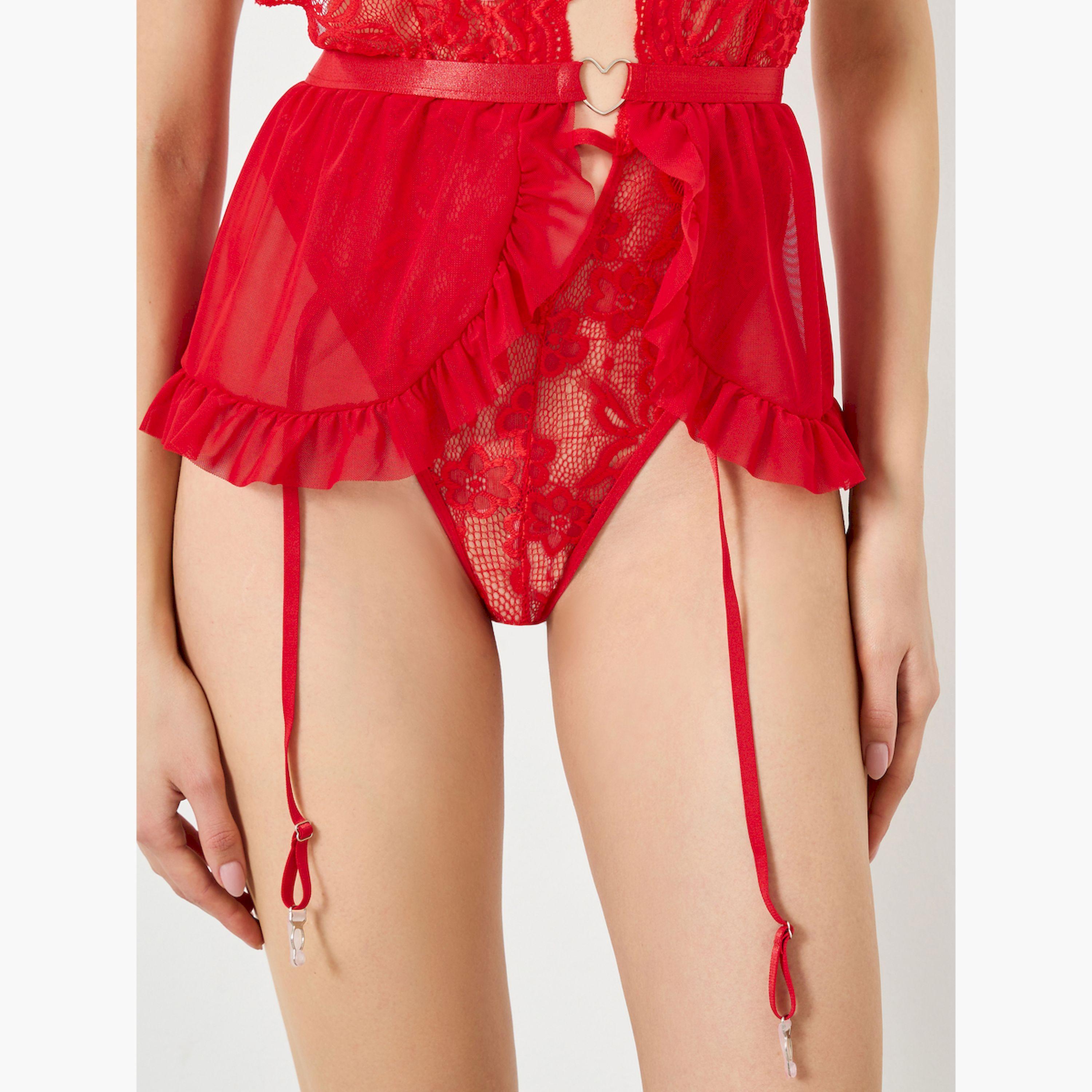 طقم بيبي دول بتفاصيل دانتيل وشبك مع أربطة وسروال داخلي-women-clothing-lingerie-lingeriesets-image-4