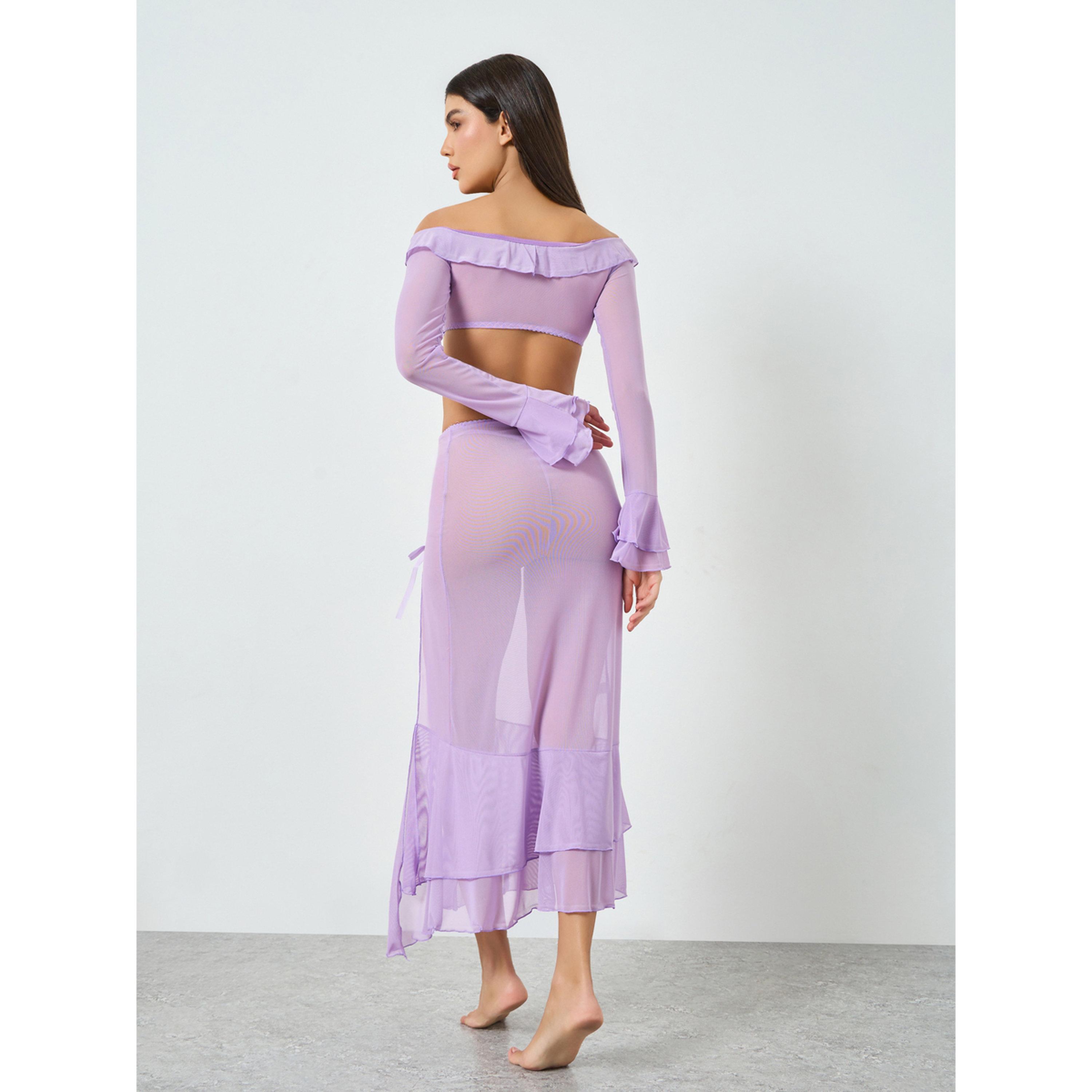 Take Two Purple Mesh Top with Slit Cut Skirt and Brief Set-women-clothing-lingerie-lingeriesets-image-3