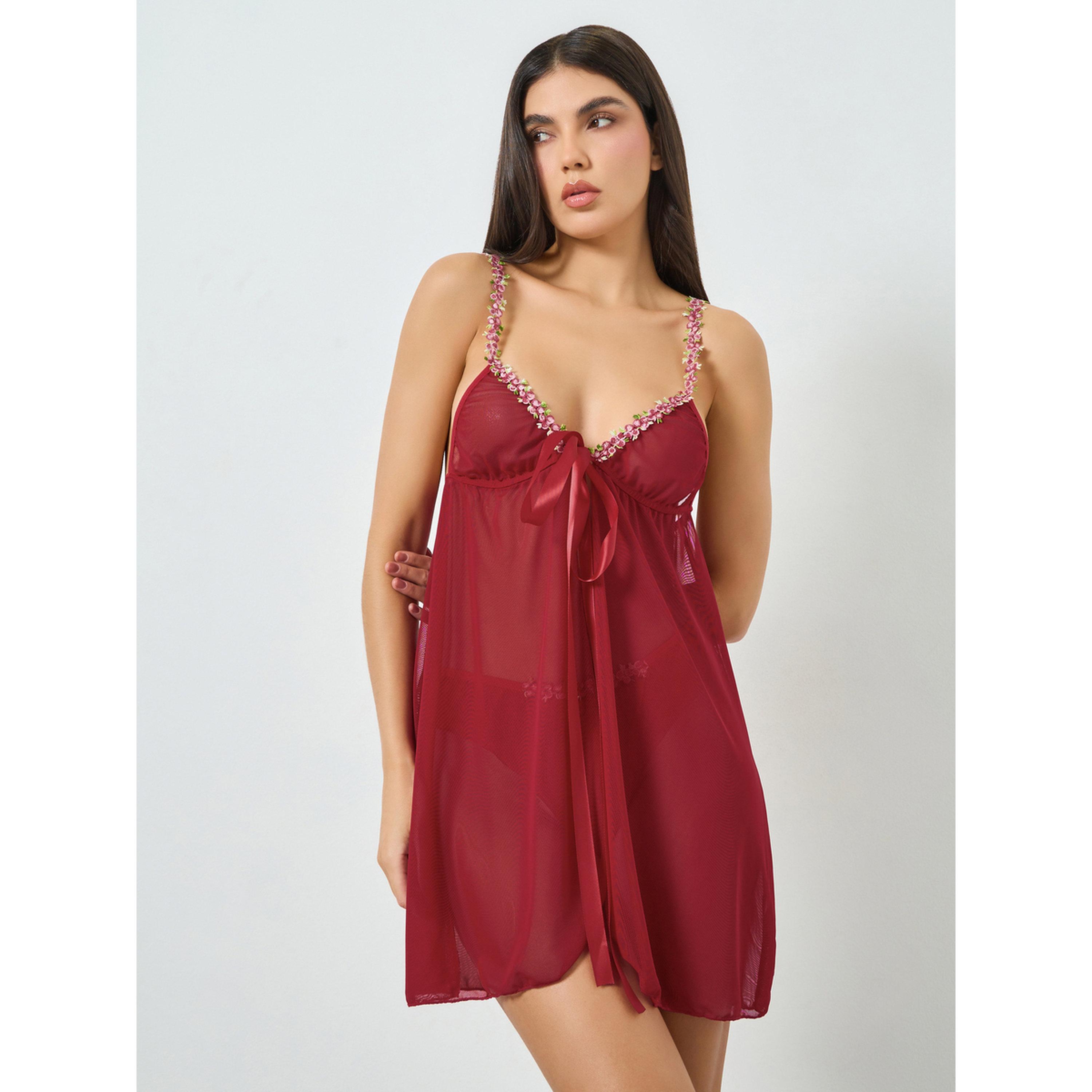 مجموعة من بيبي دول بتفاصيل زهور مع كلسون-women-clothing-lingerie-babydollsandbodysuits-image-1