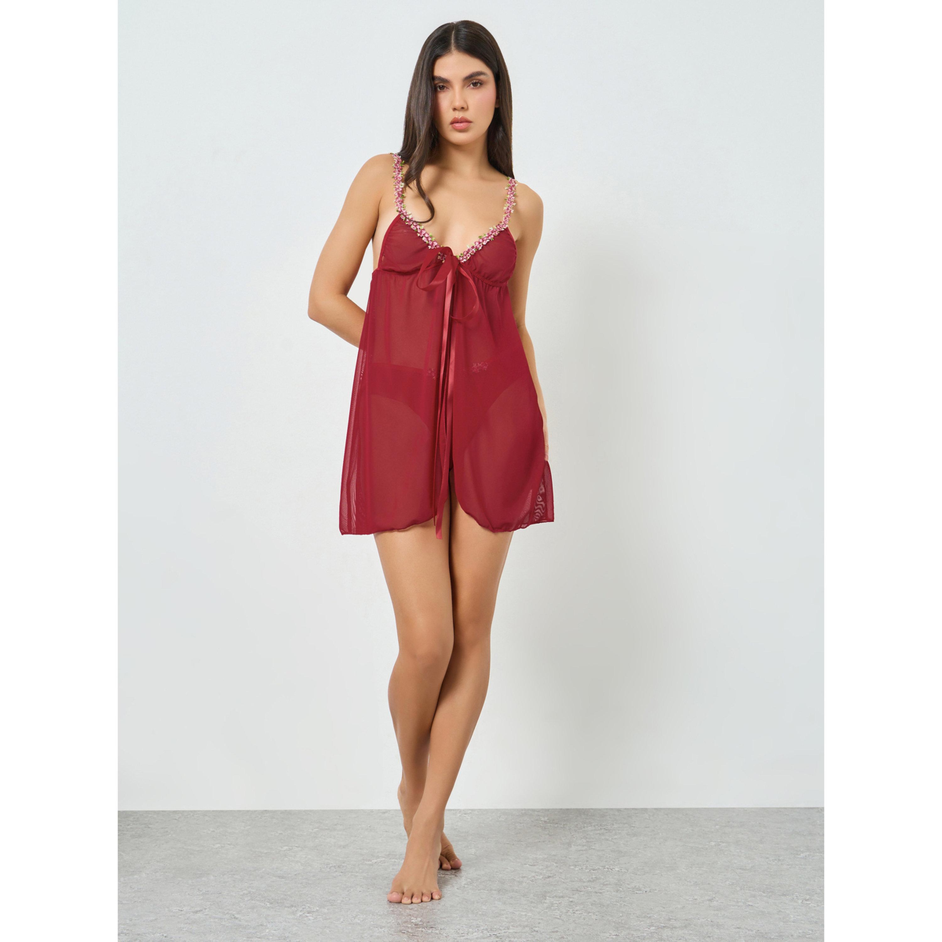 مجموعة من بيبي دول بتفاصيل زهور مع كلسون-women-clothing-lingerie-babydollsandbodysuits-image-2