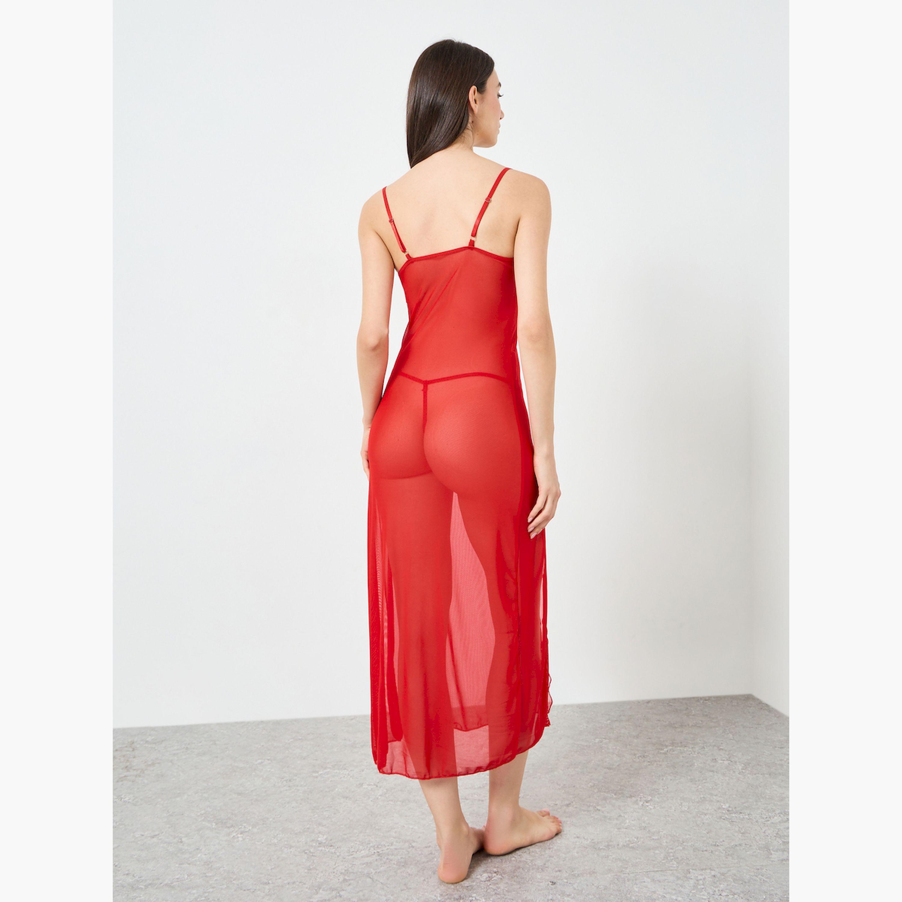 طقم فستان كامي بتفاصيل دانتيل وفتحة مع سروال داخلي-women-clothing-lingerie-babydollsandbodysuits-image-5