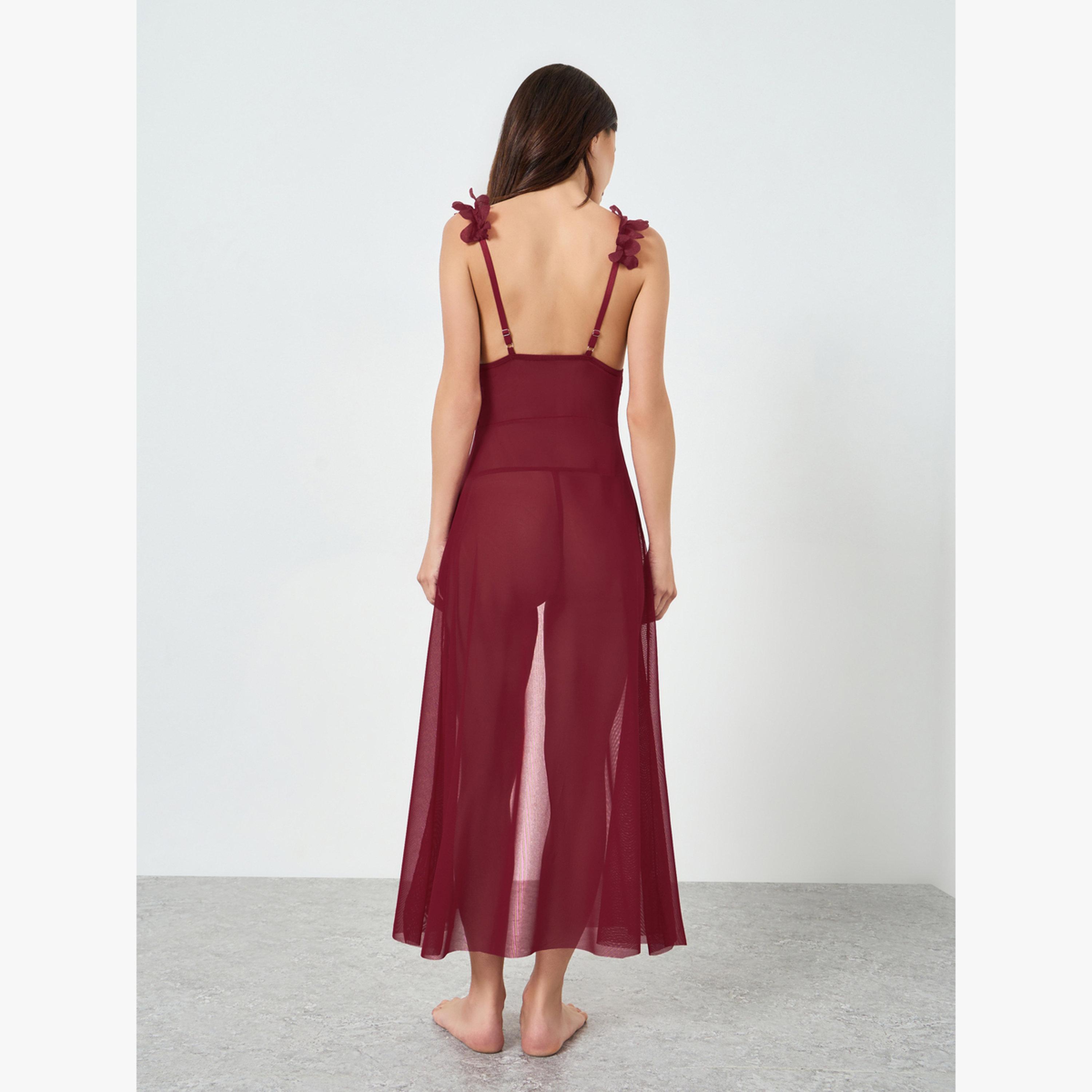 Take Two Burgundy Applique Trim Slip Dress with Brief-women-clothing-lingerie-babydollsandbodysuits-image-3