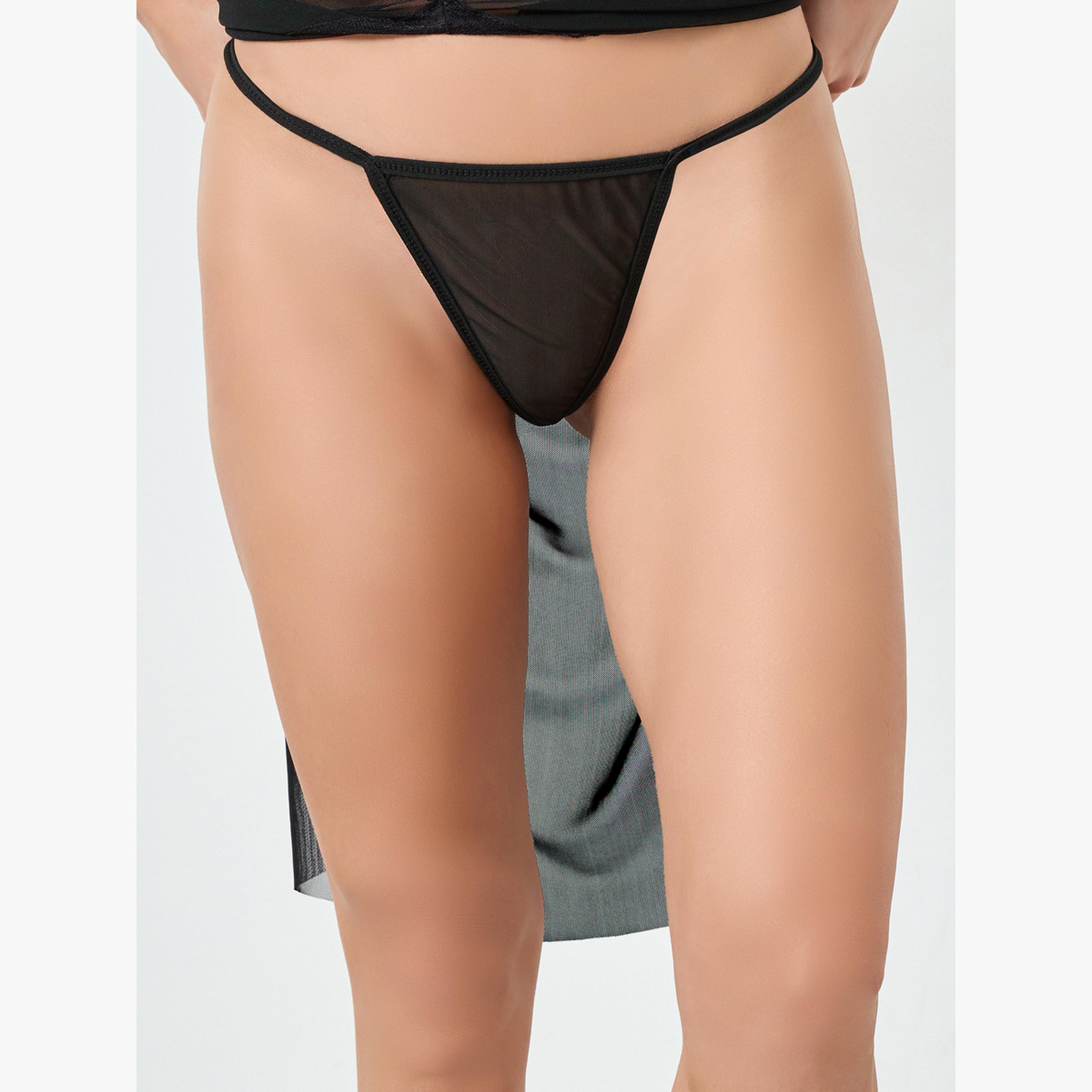 مجموعة من فستان قصير بتفاصيل فيونكة ودانتيل وسروال داخلي-women-clothing-lingerie-lingeriesets-image-4
