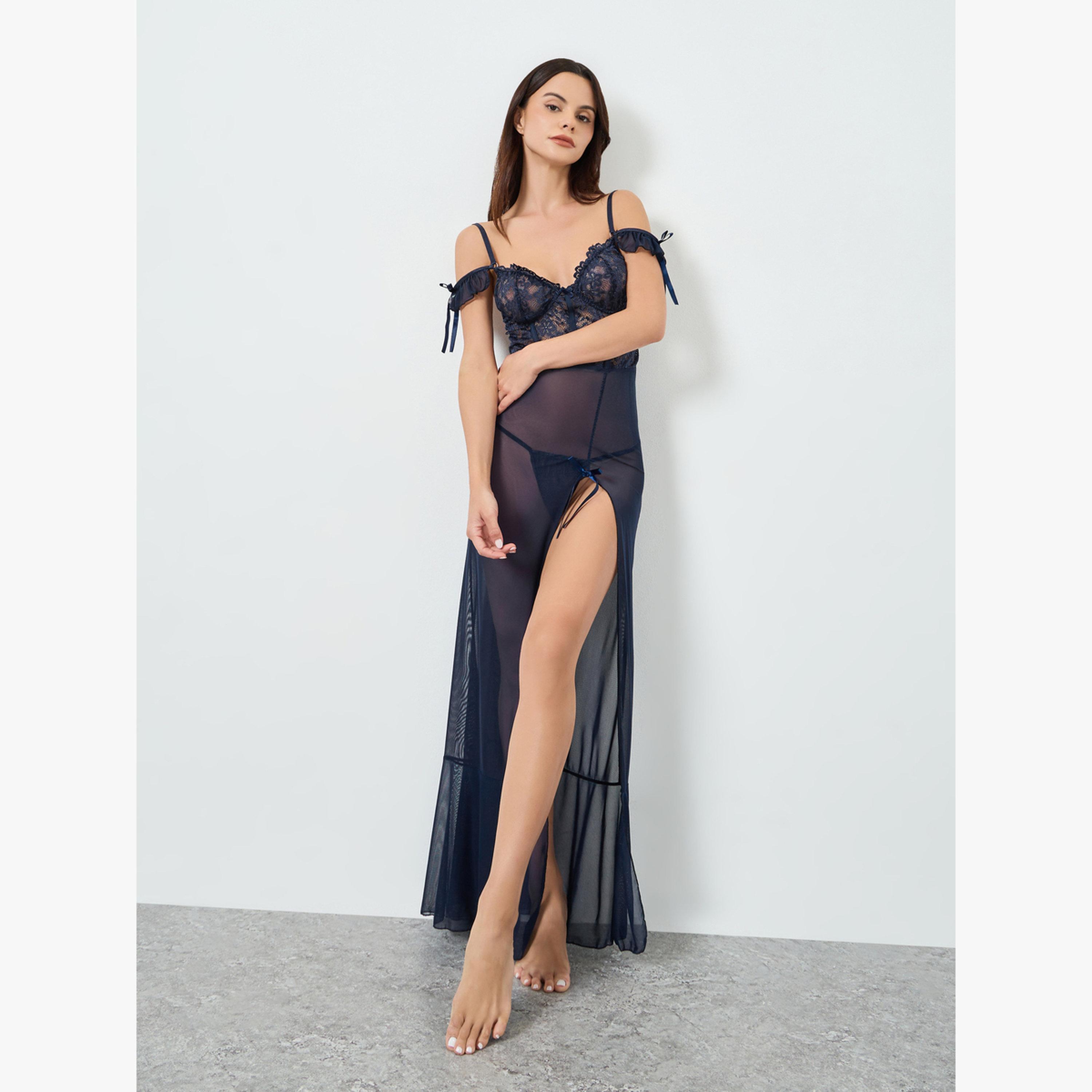 Take Two Navy Blue All-Lace Slit Cut Slip Dress and Brief Set-women-clothing-lingerie-babydollsandbodysuits-image-1