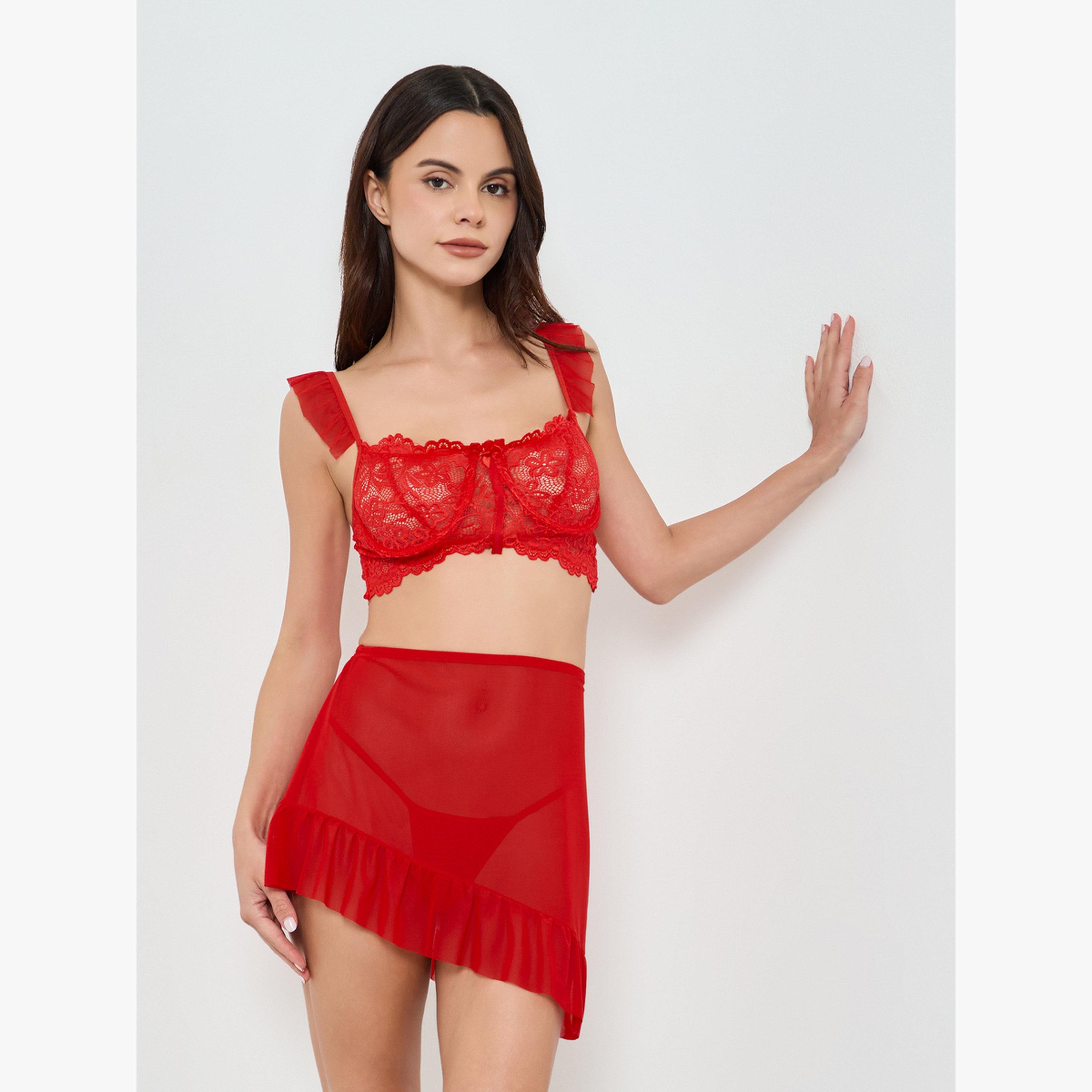 مجموعة من حمالة صدر دانتيل وتنورة كشكش وسروال داخلي 3 قطع-women-clothing-lingerie-lingeriesets-image-1