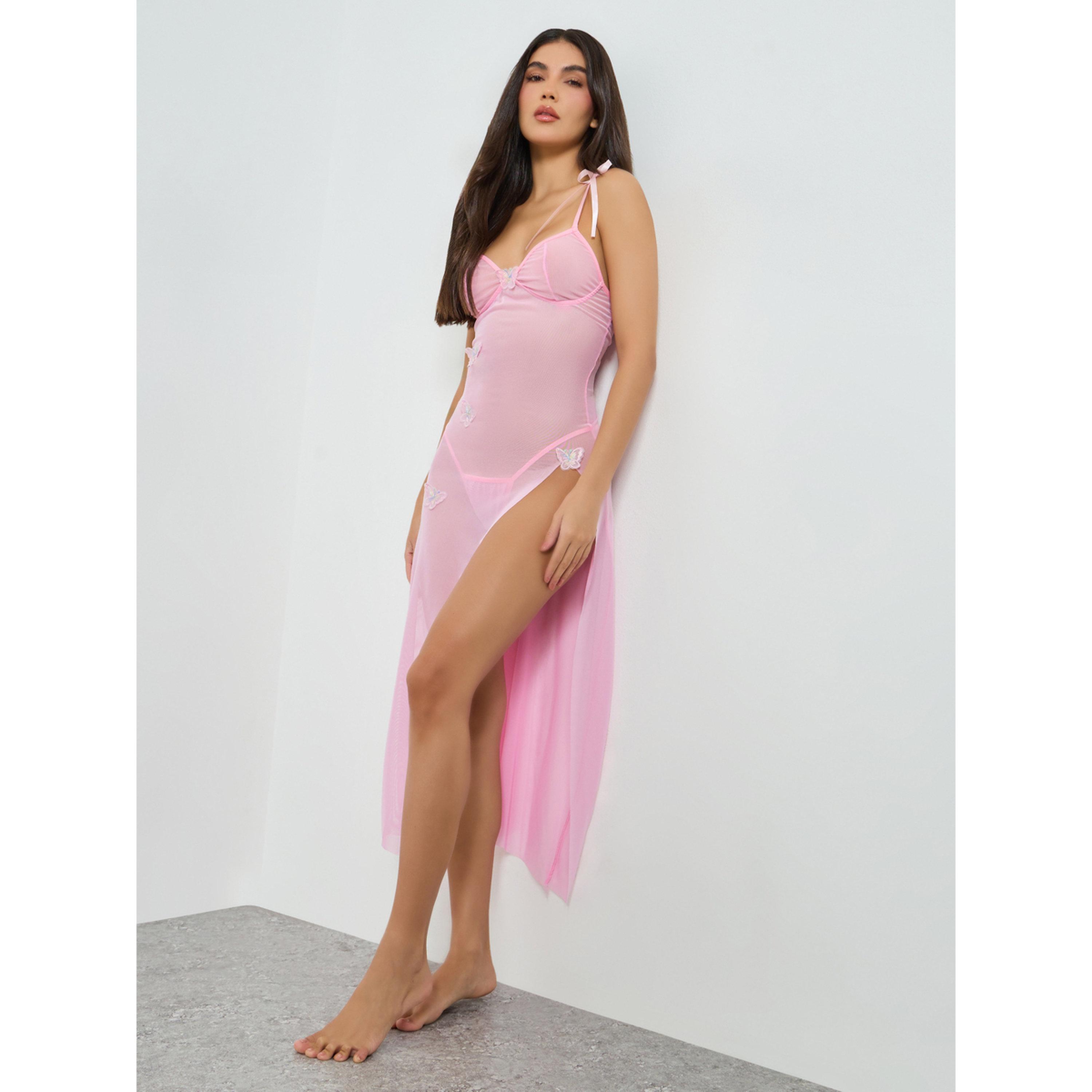 مجموعة من فستان كامي شبكي بتفاصيل فراشة مع كلسون-women-clothing-lingerie-babydollsandbodysuits-image-1
