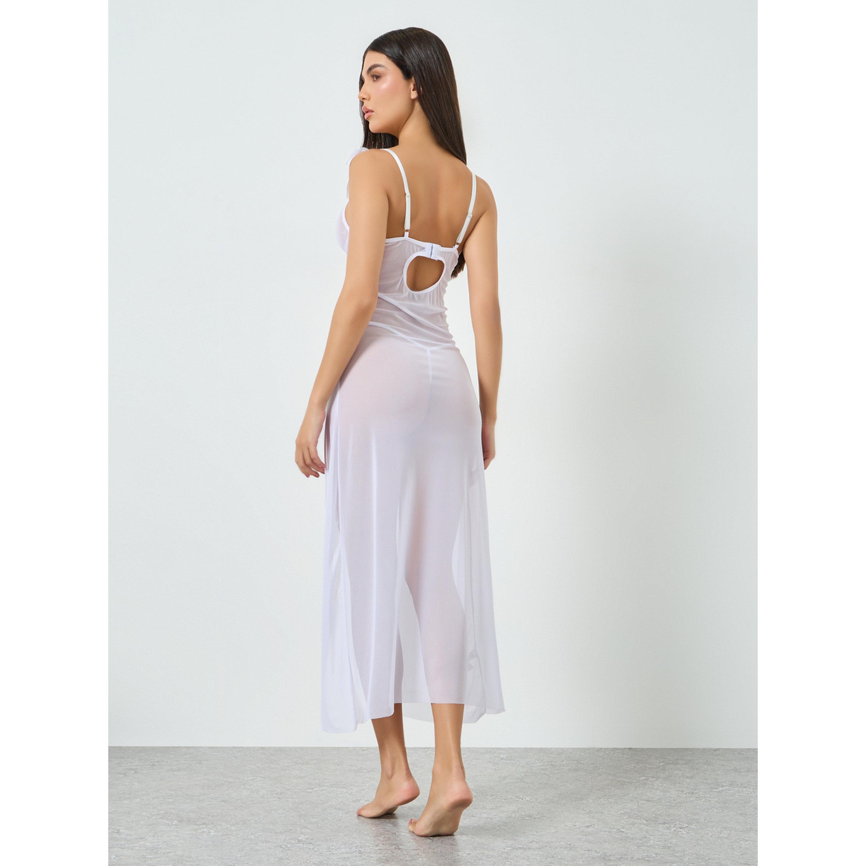 Take Two White Mesh Slit Cut Butterfly Detail Cami Dress with Brief Set-women-clothing-lingerie-babydollsandbodysuits-image-4