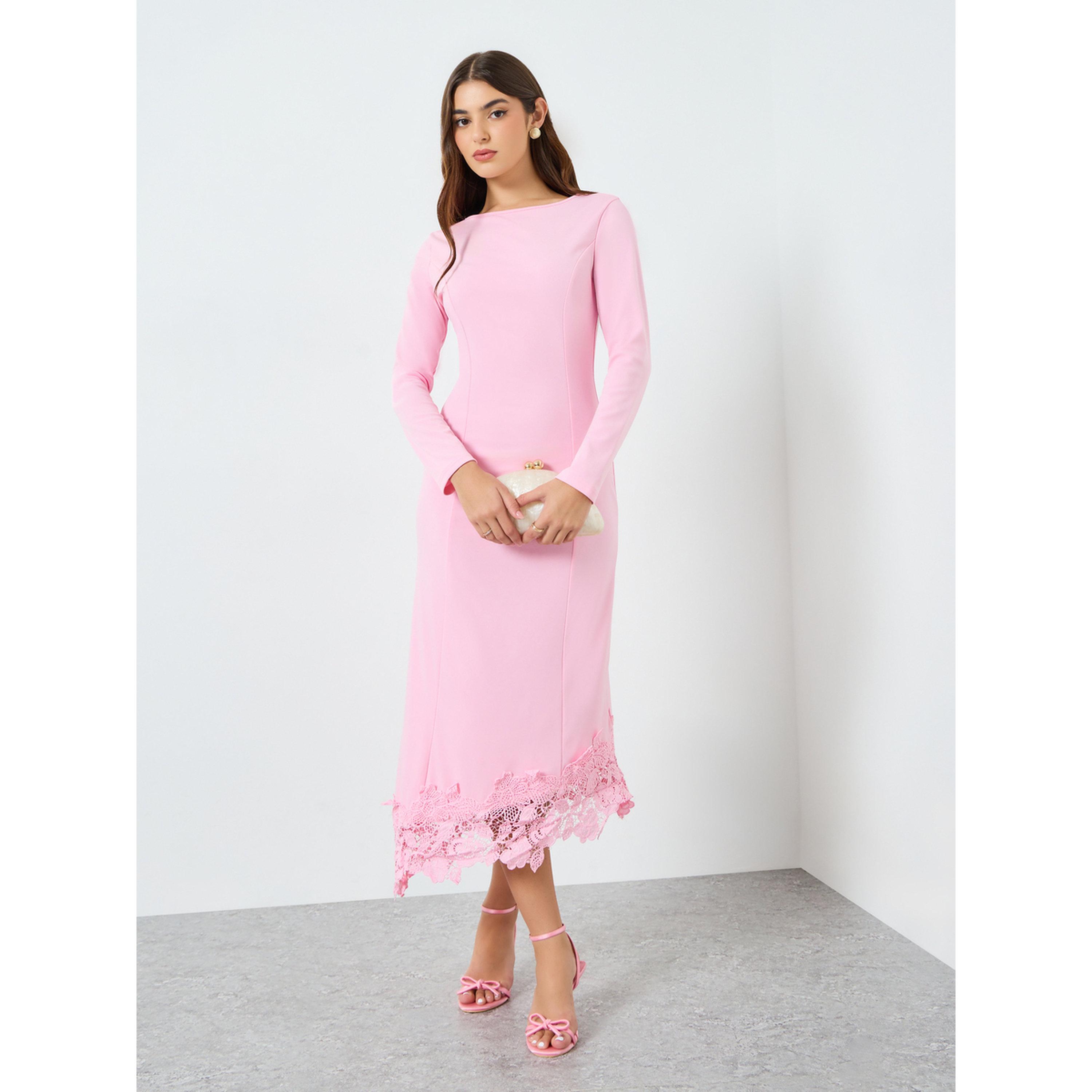 Styli Women Pink Lace Hem Bodycon Maxi Dress-women-clothing-dresses-image-1