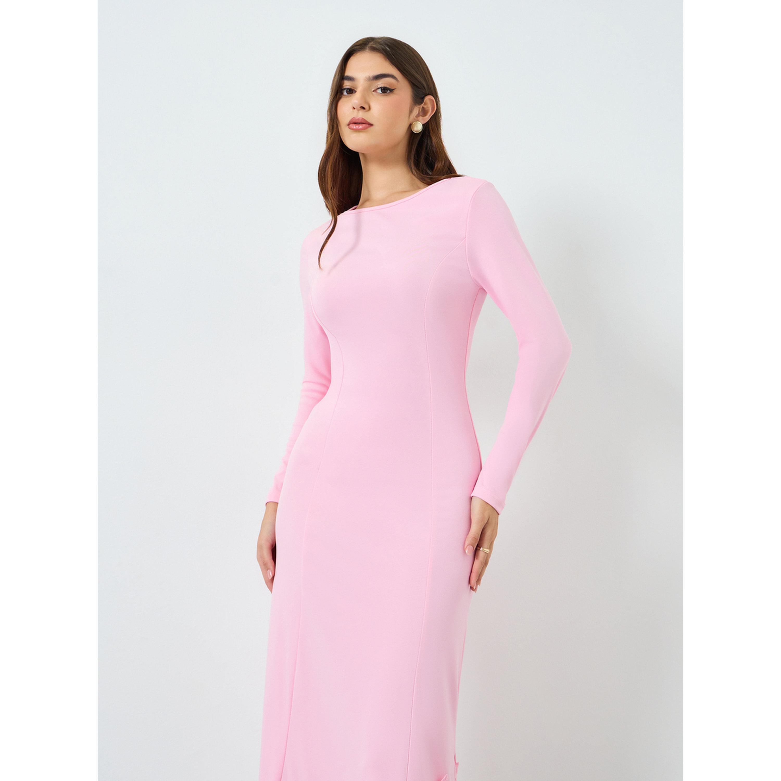 Styli Women Pink Lace Hem Bodycon Maxi Dress-women-clothing-dresses-image-2