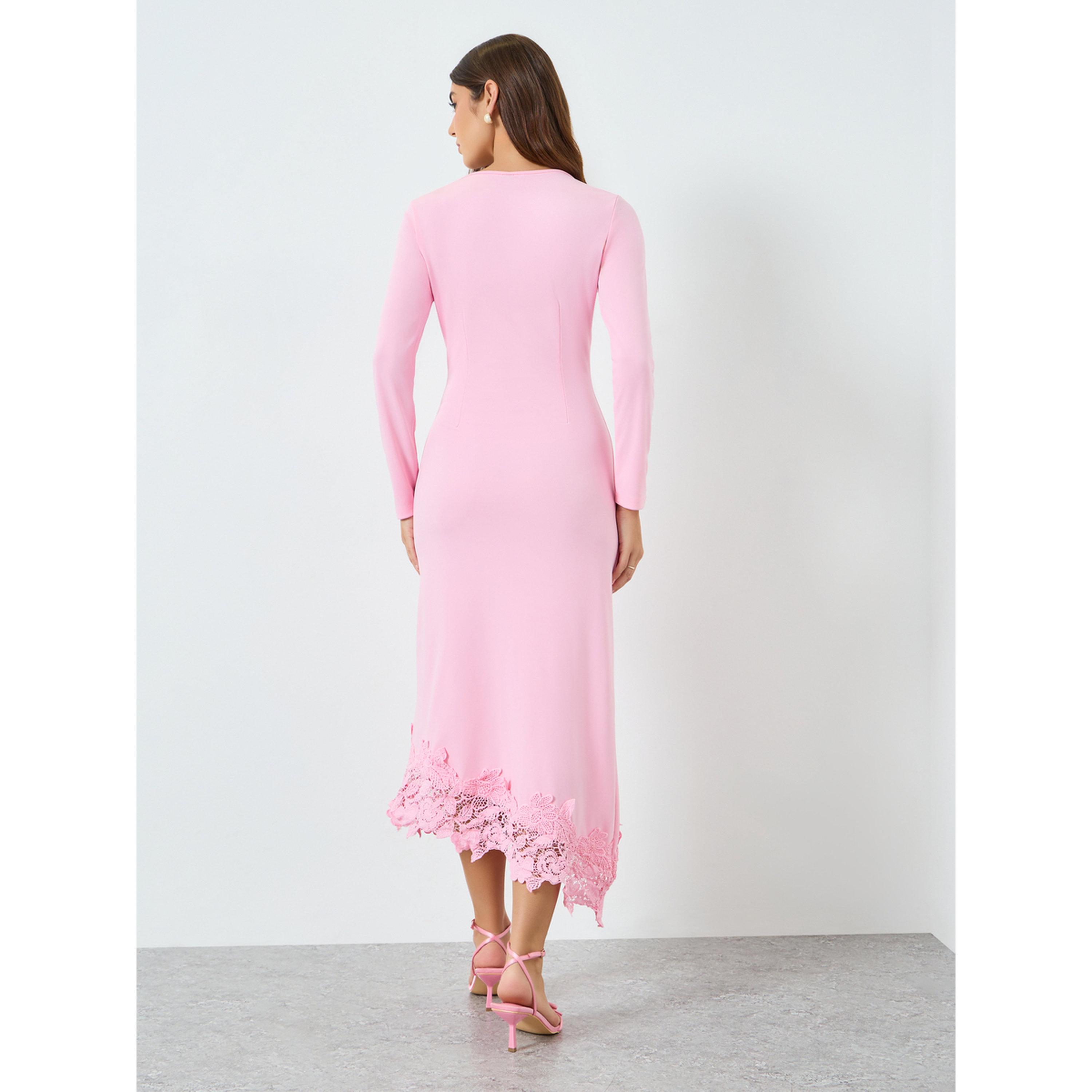 Styli Women Pink Lace Hem Bodycon Maxi Dress-women-clothing-dresses-image-3