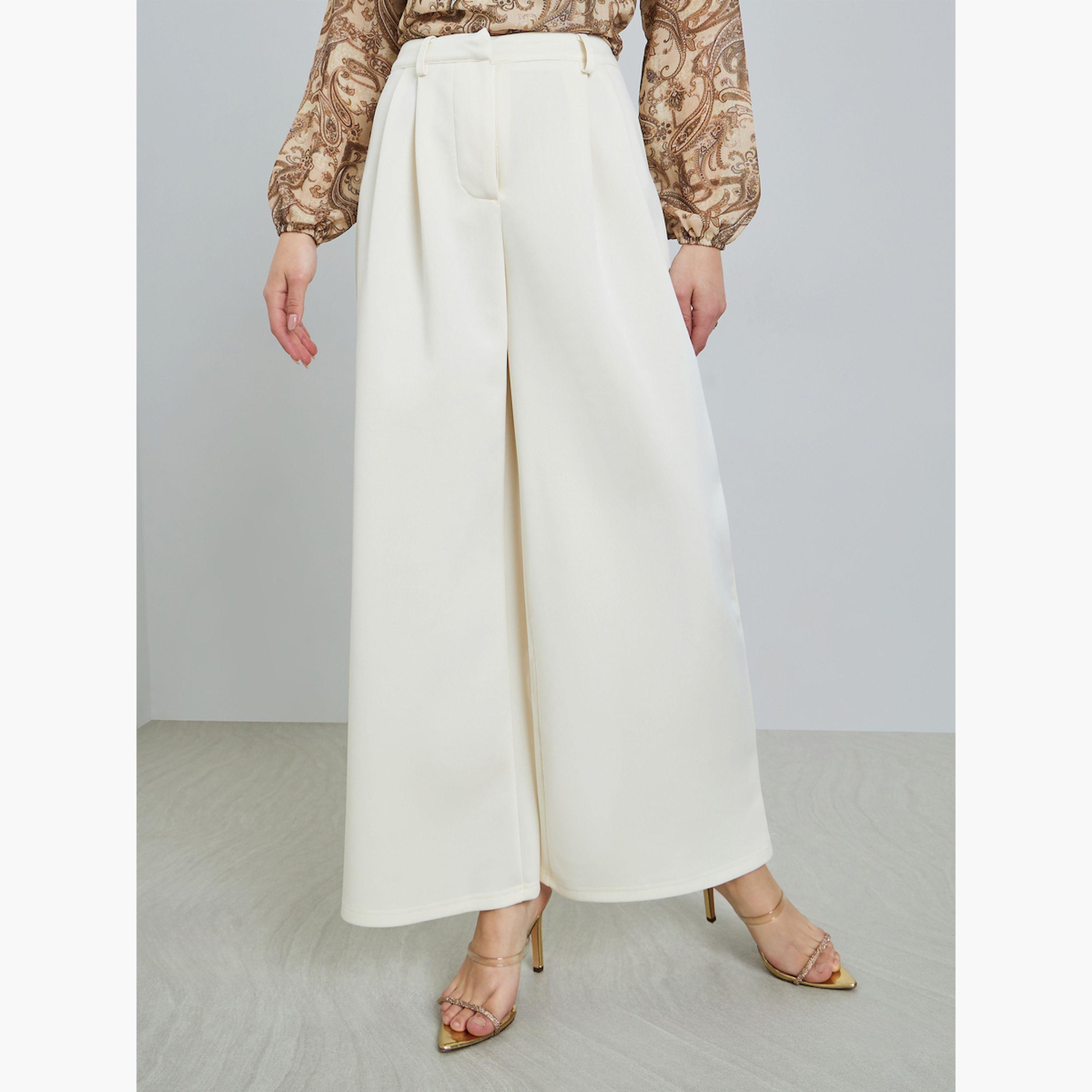 بنطال كريمي بليسيه وأرجل واسعة-women-clothing-bottoms-trousers-image-1