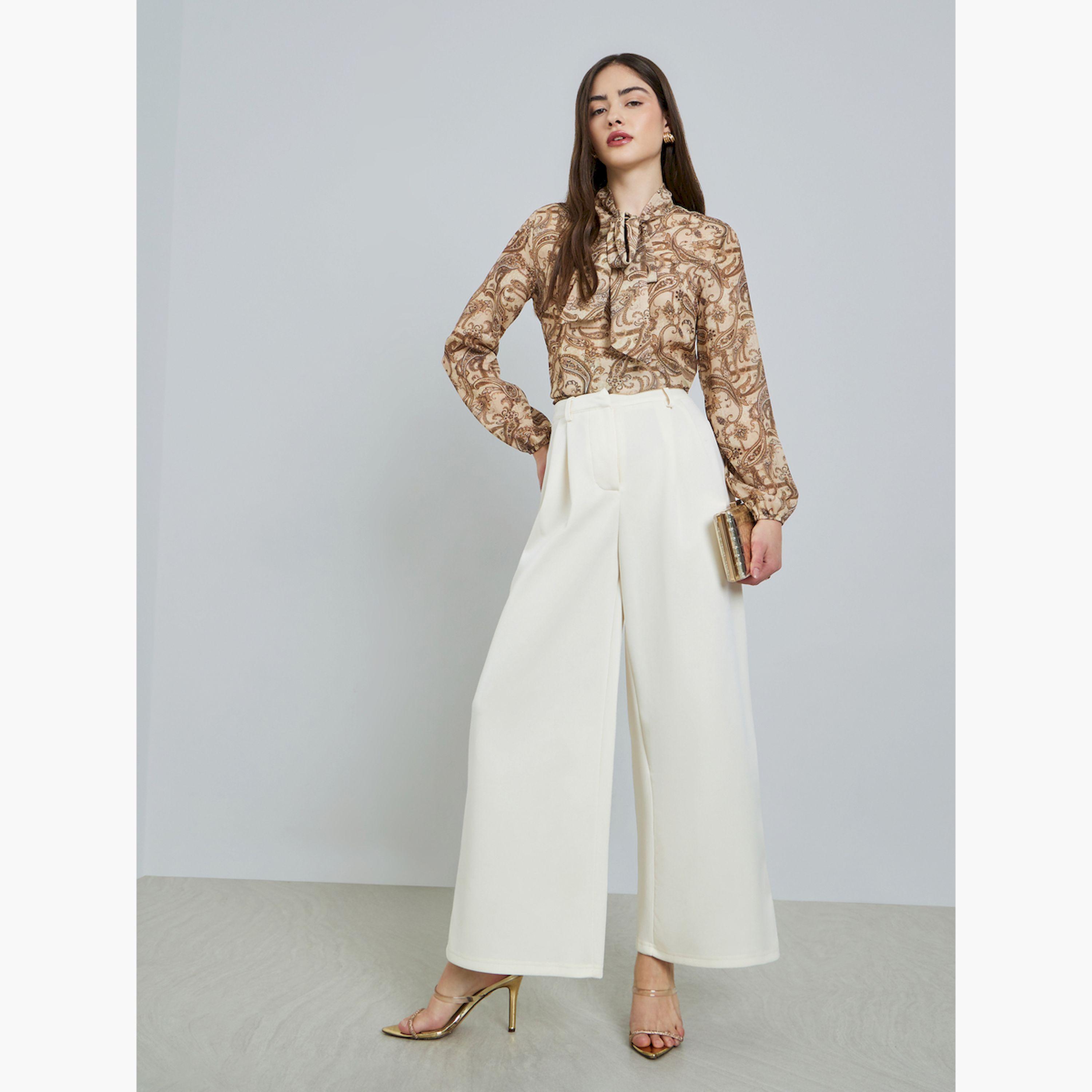 بنطال كريمي بليسيه وأرجل واسعة-women-clothing-bottoms-trousers-image-2