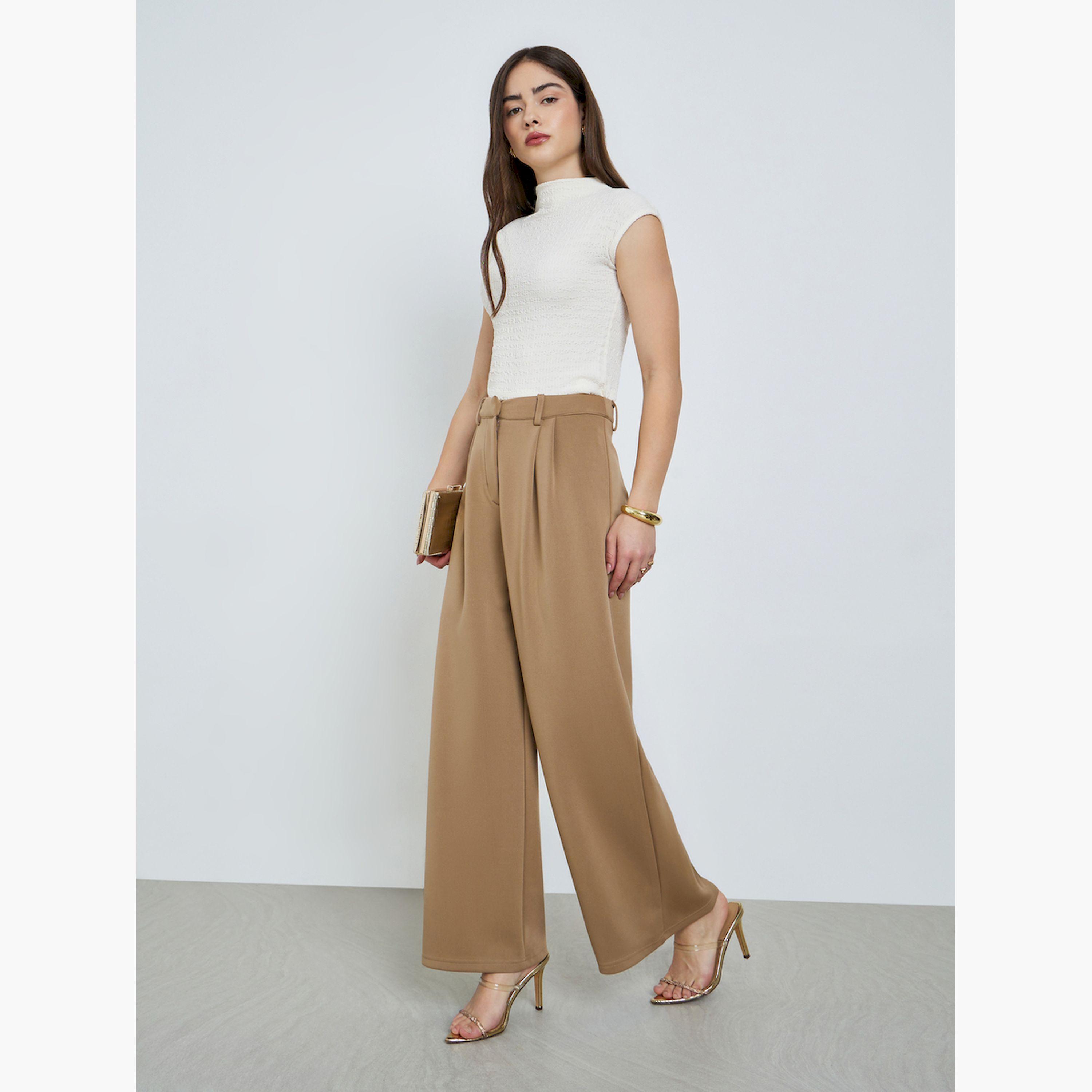 بنطال تان بليسيه وأرجل واسعة-women-clothing-bottoms-trousers-image-2