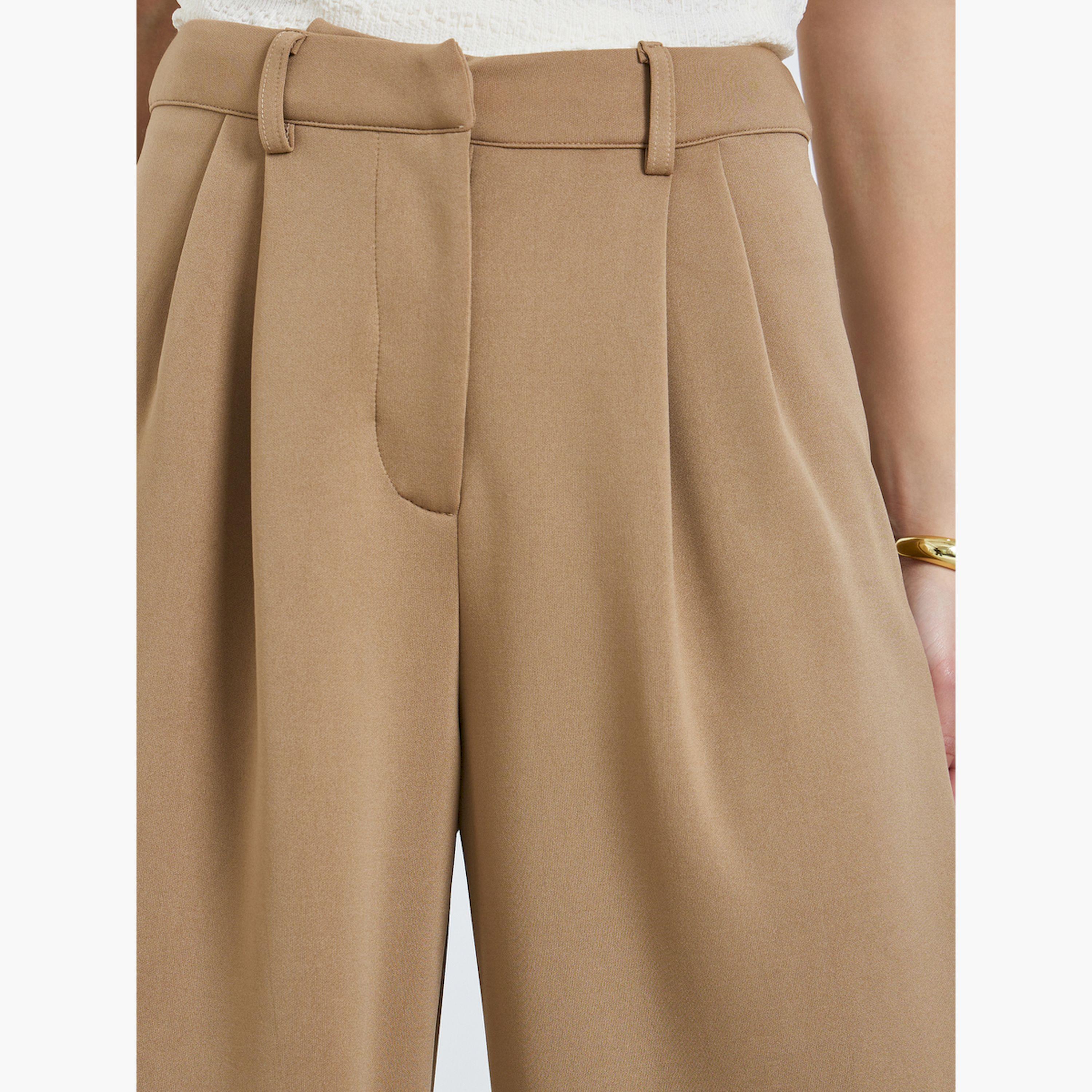 Styli Tan Wide Leg Pleated Trousers-women-clothing-bottoms-trousers-image-3