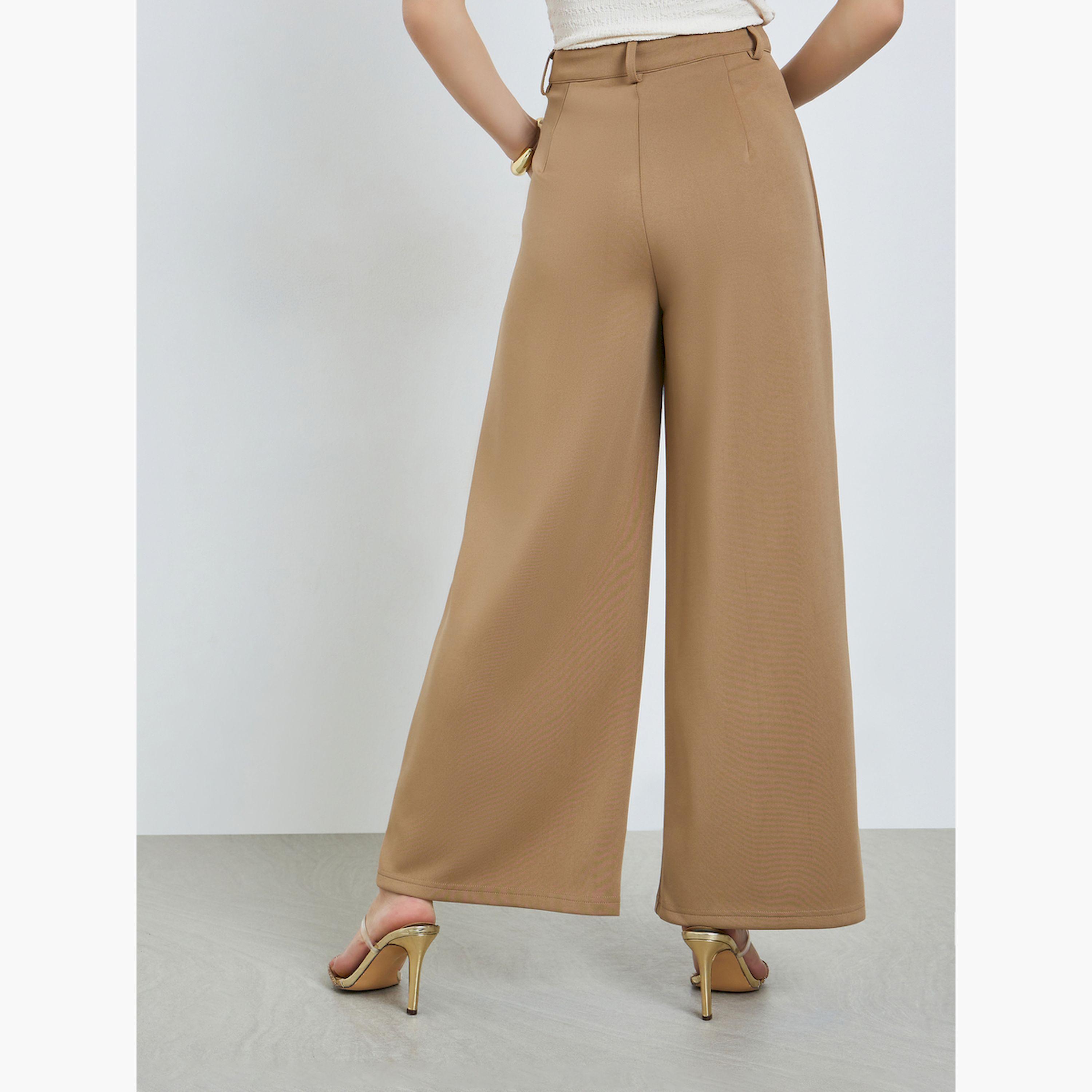 بنطال تان بليسيه وأرجل واسعة-women-clothing-bottoms-trousers-image-4
