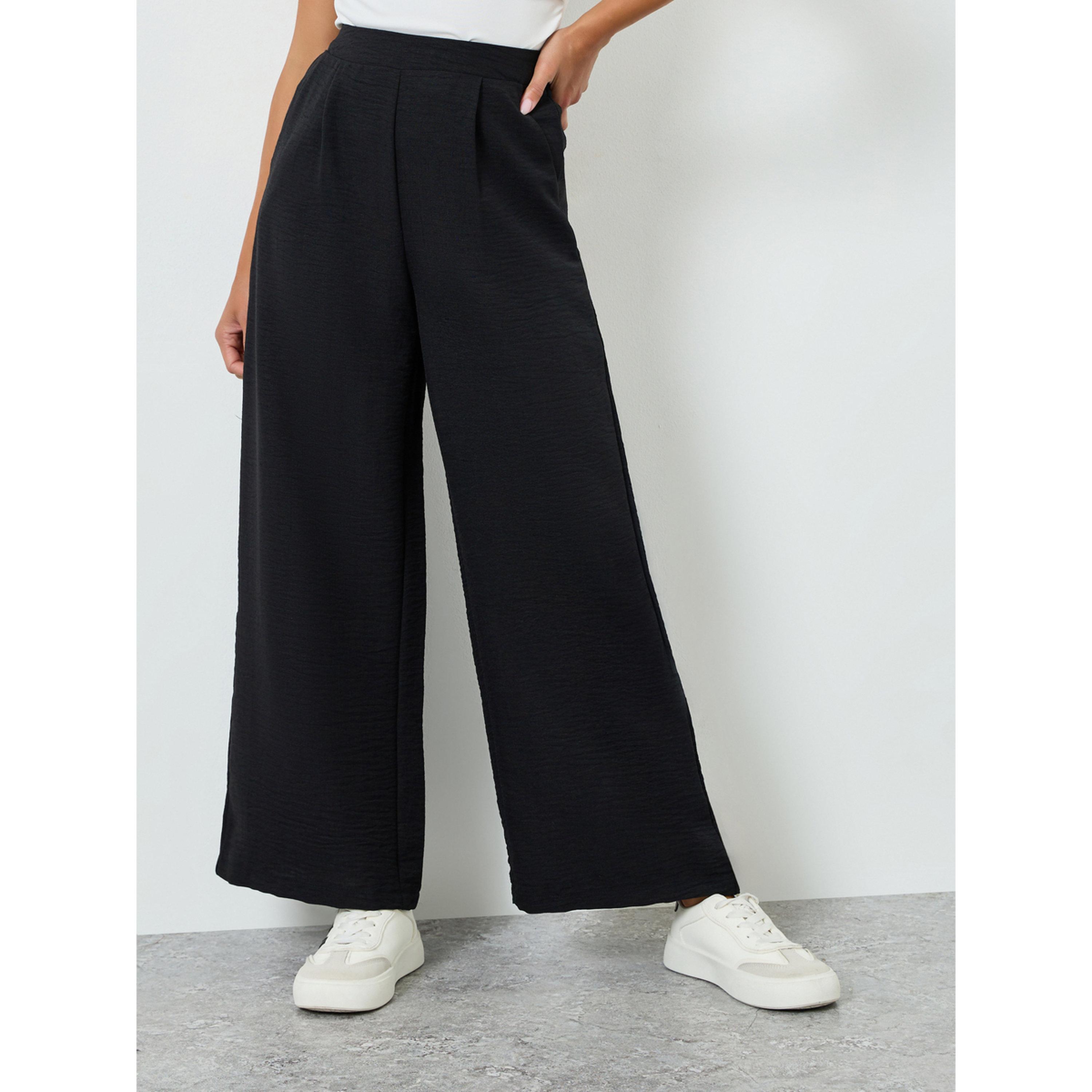 بنطال بأرجل واسعة لون أسود-women-clothing-bottoms-trousers-image-1