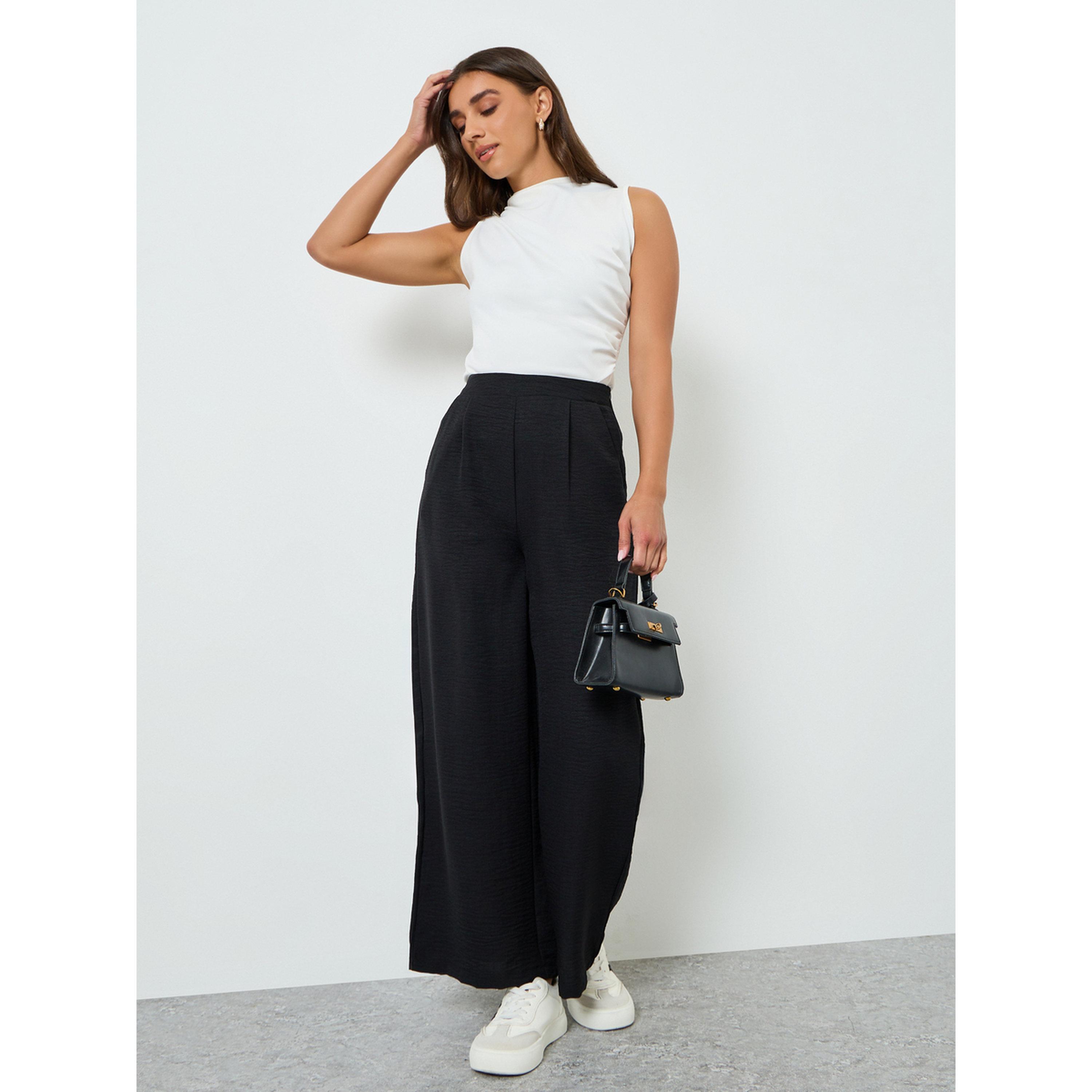 بنطال بأرجل واسعة لون أسود-women-clothing-bottoms-trousers-image-2