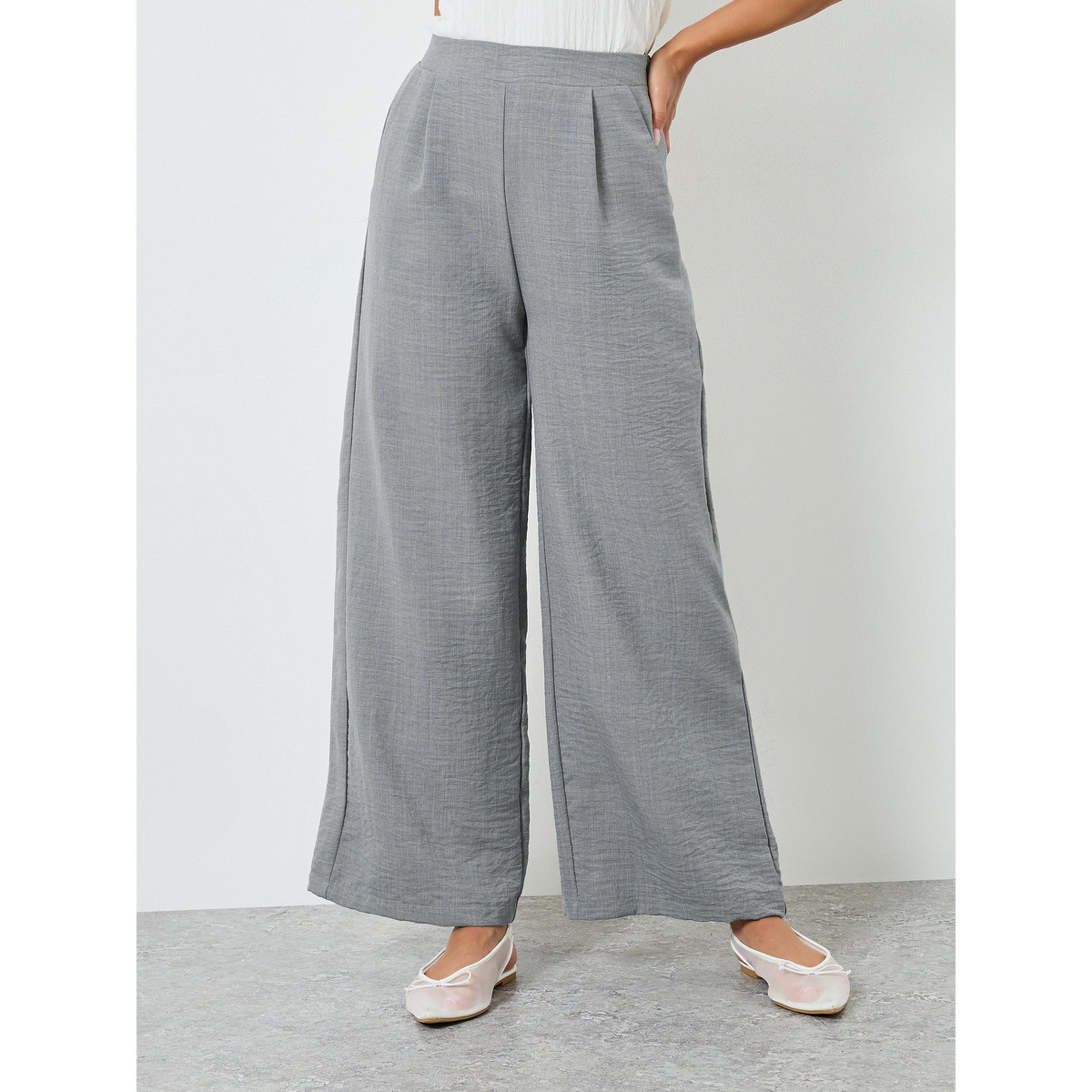 Styli Women Grey Wide Leg Trousers-women-clothing-bottoms-trousers-image-1