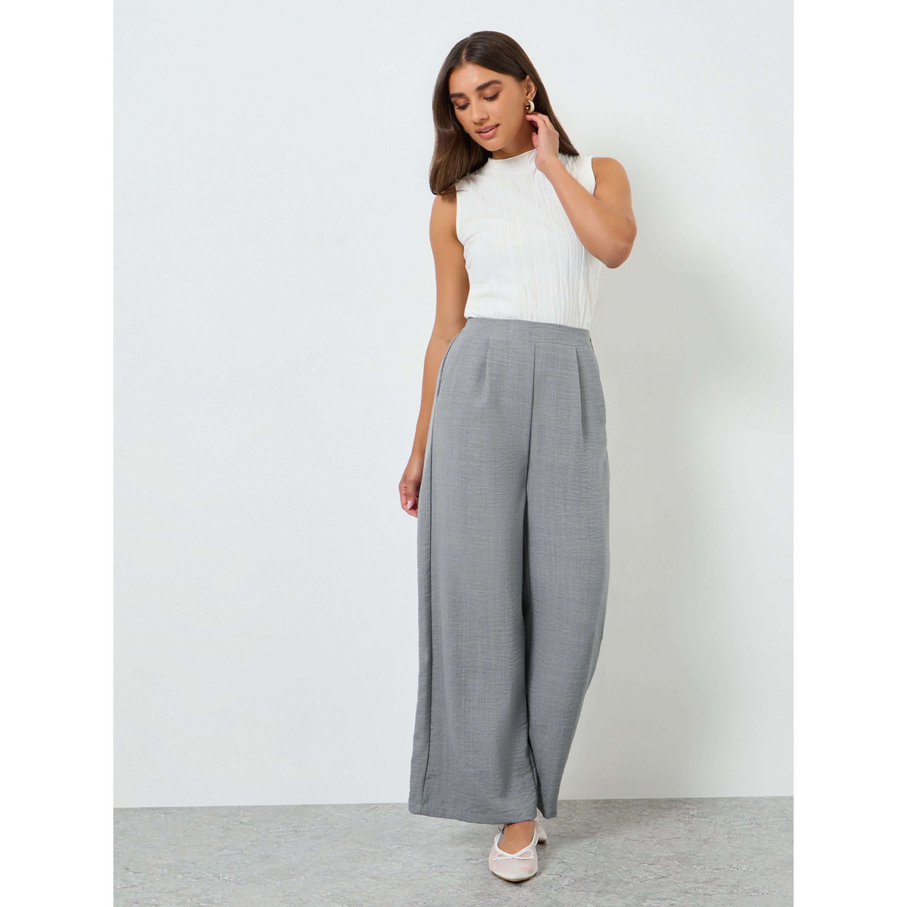 Styli Women Grey Wide Leg Trousers-women-clothing-bottoms-trousers-image-2