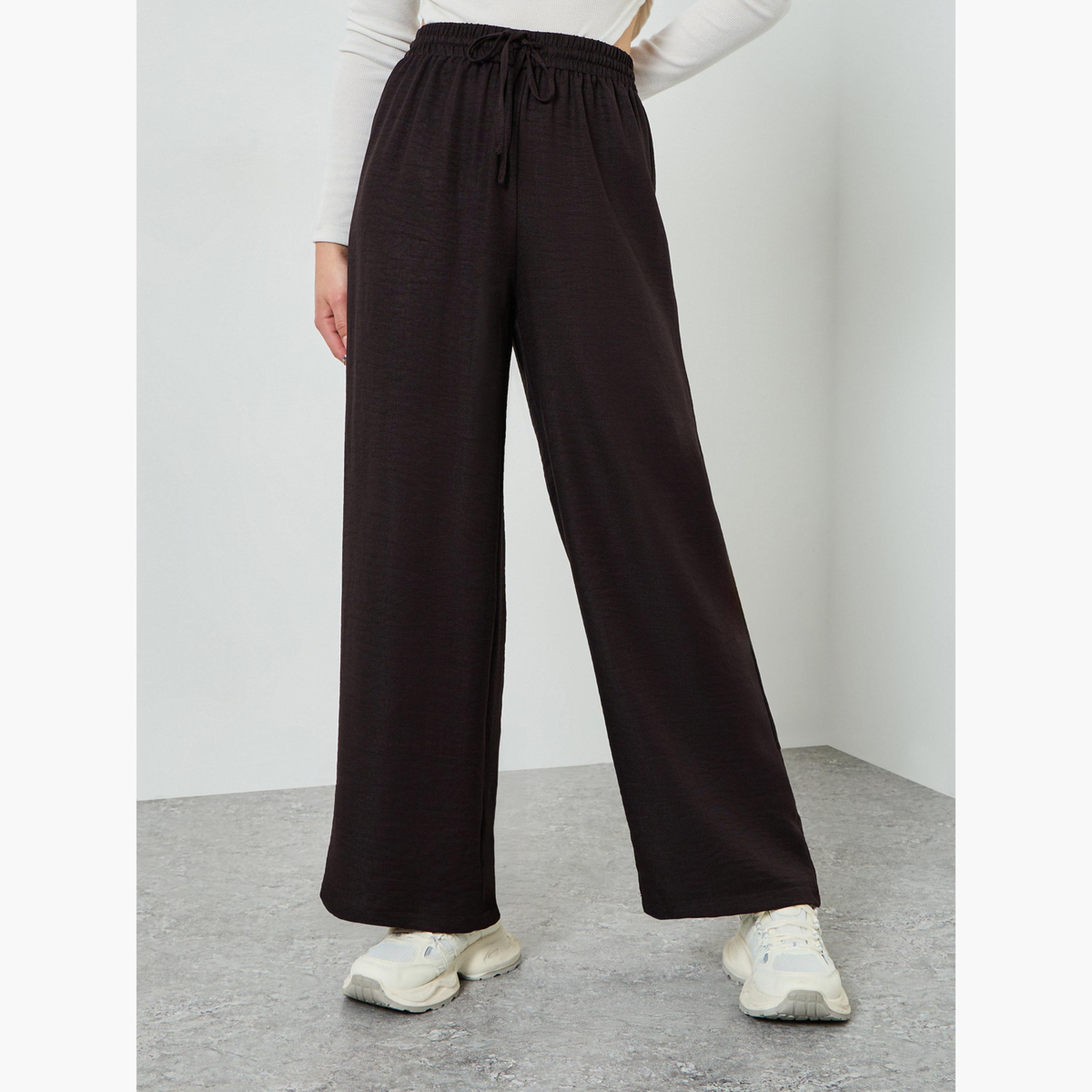 Styli Coffee Brown Wide Leg Linen Look Pants-women-clothing-bottoms-trousers-image-1