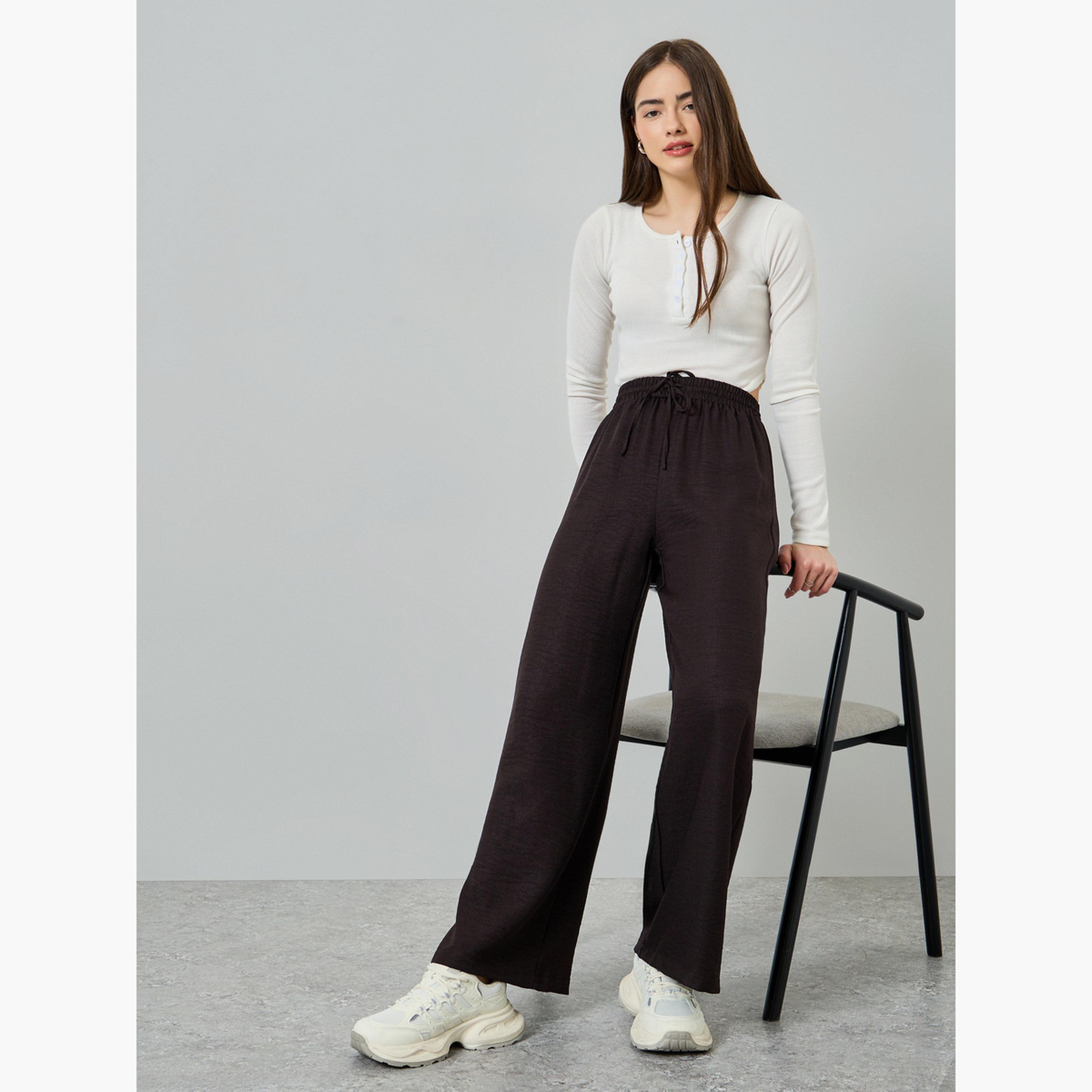 Styli Coffee Brown Wide Leg Linen Look Pants-women-clothing-bottoms-trousers-image-2