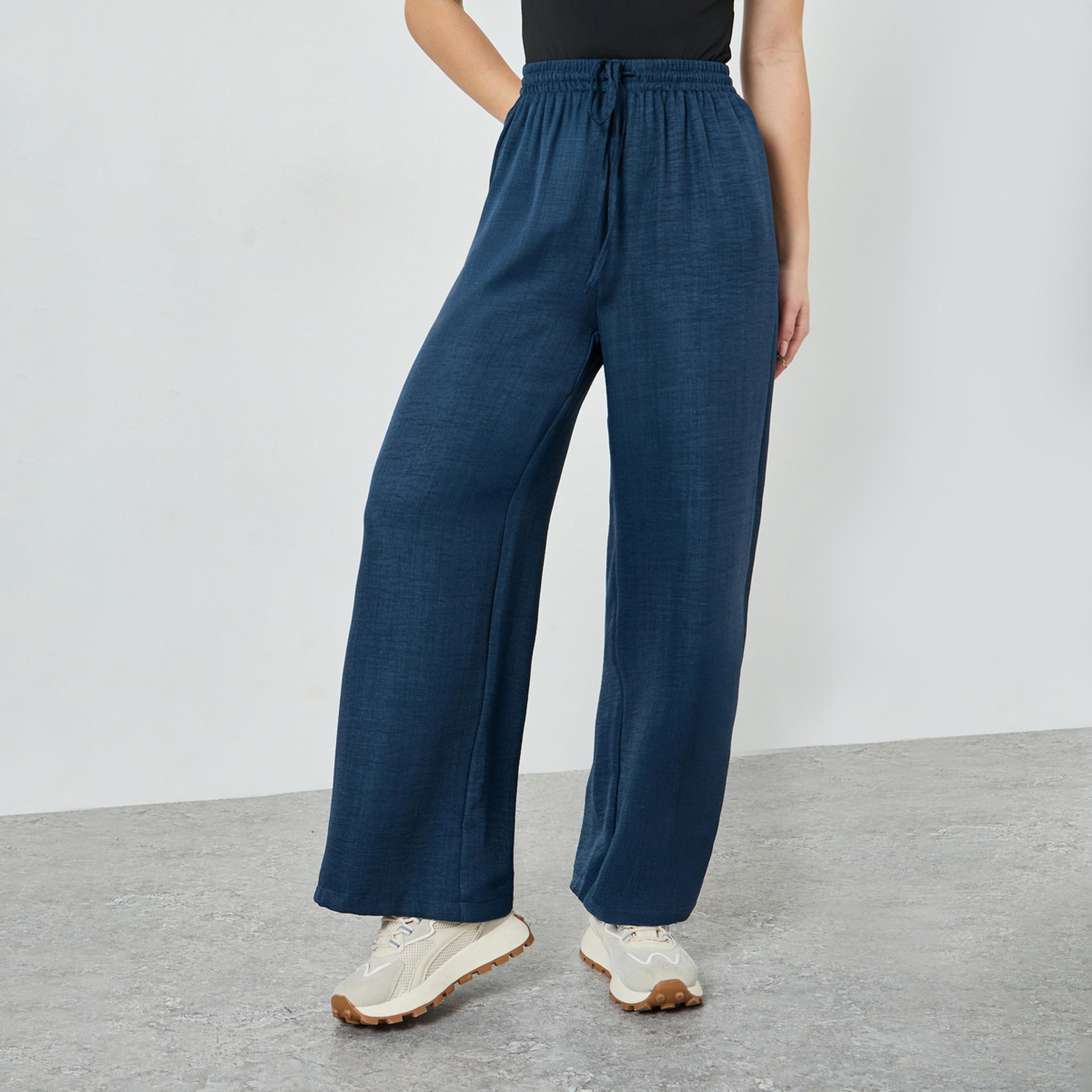 بنطال بمظهر الكتان وأرجل واسعة-women-clothing-bottoms-trousers-image-1