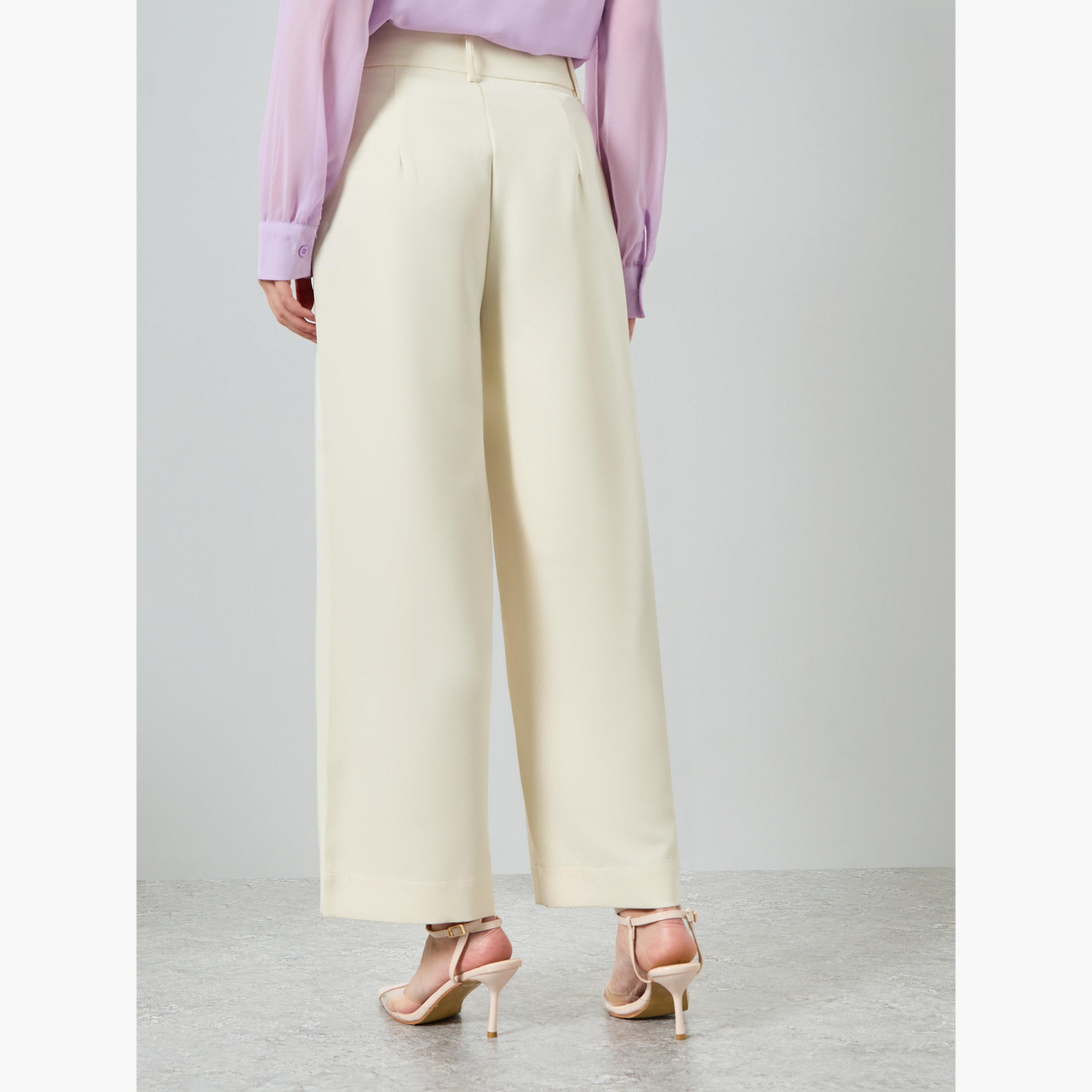 Styli Cream Solid Barrel Fit Trousers-women-clothing-bottoms-trousers-image-3