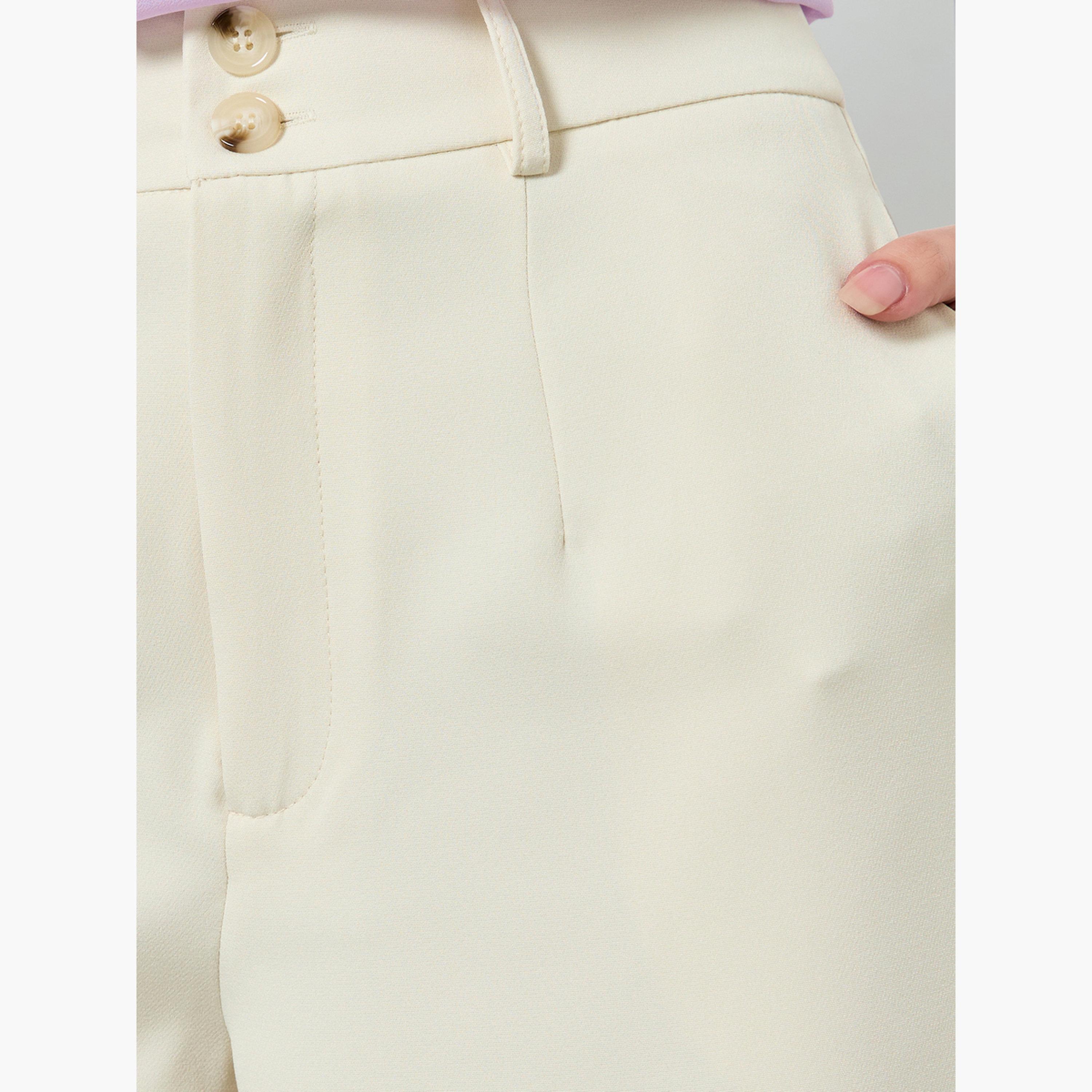 Styli Cream Solid Barrel Fit Trousers-women-clothing-bottoms-trousers-image-4