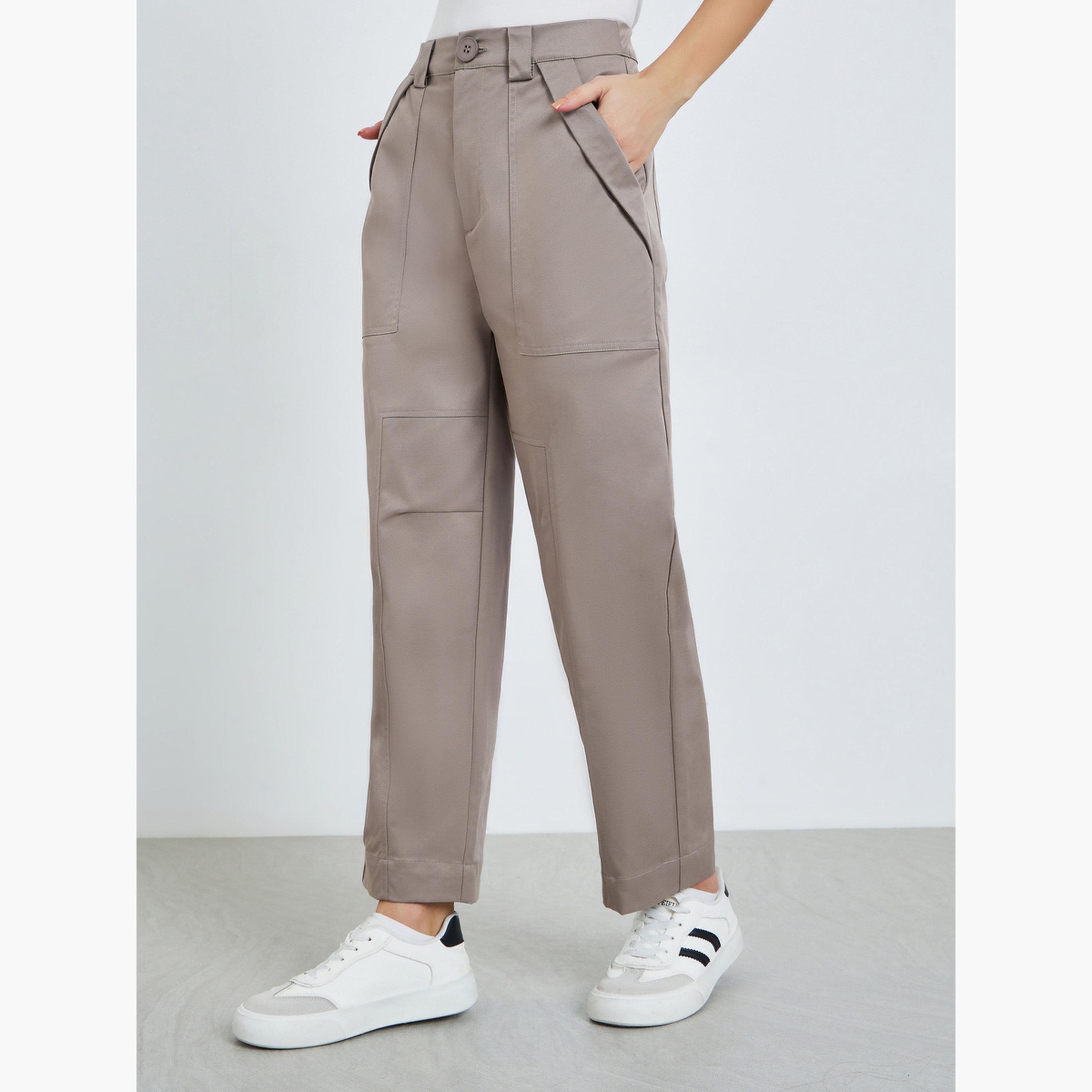 Styli Women Beige Relaxed Fit Linen Look Trousers-women-clothing-bottoms-trousers-image-1