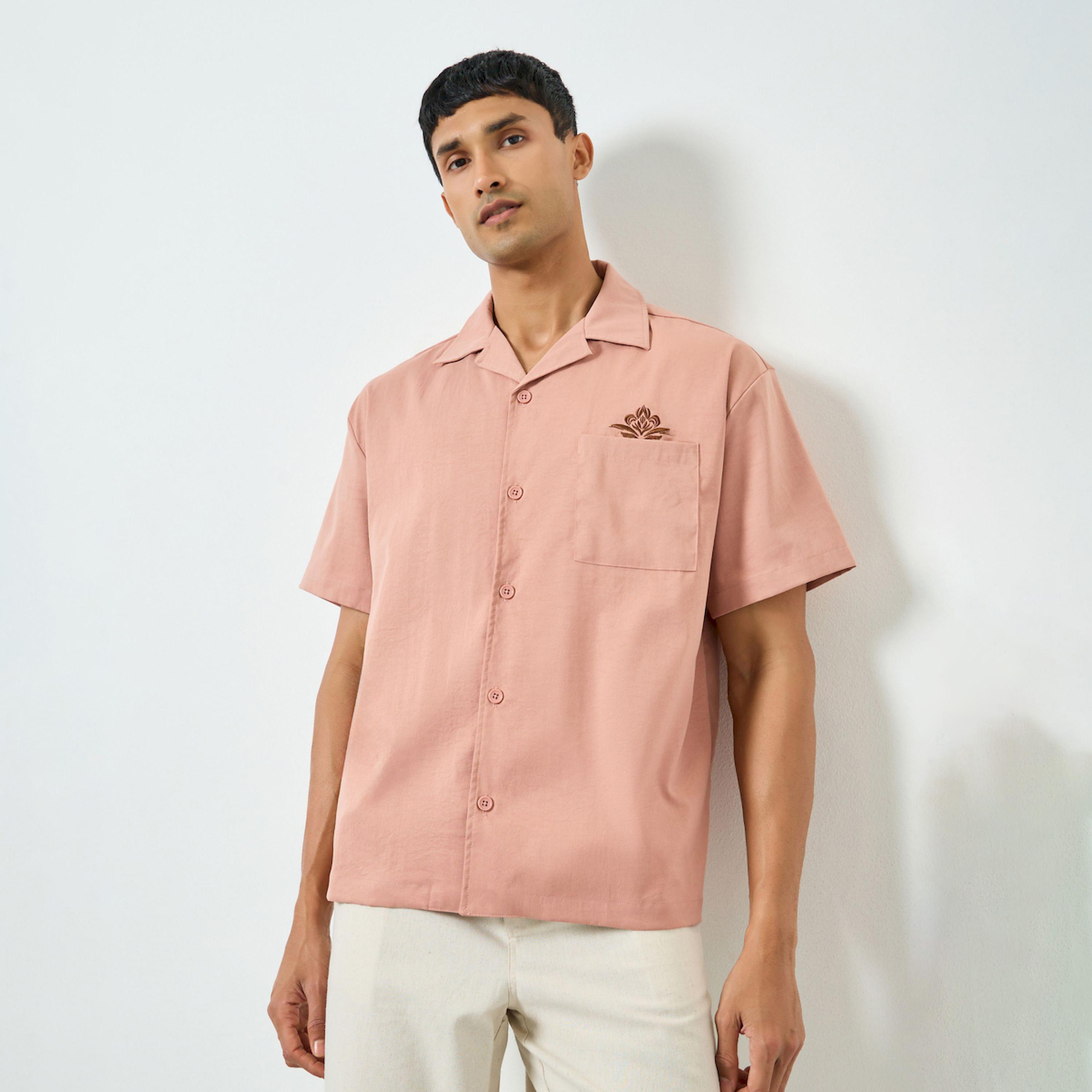 Styli Men Embroidered Chest Pocket Oversized Shirt-men-clothing-shirts-image-1
