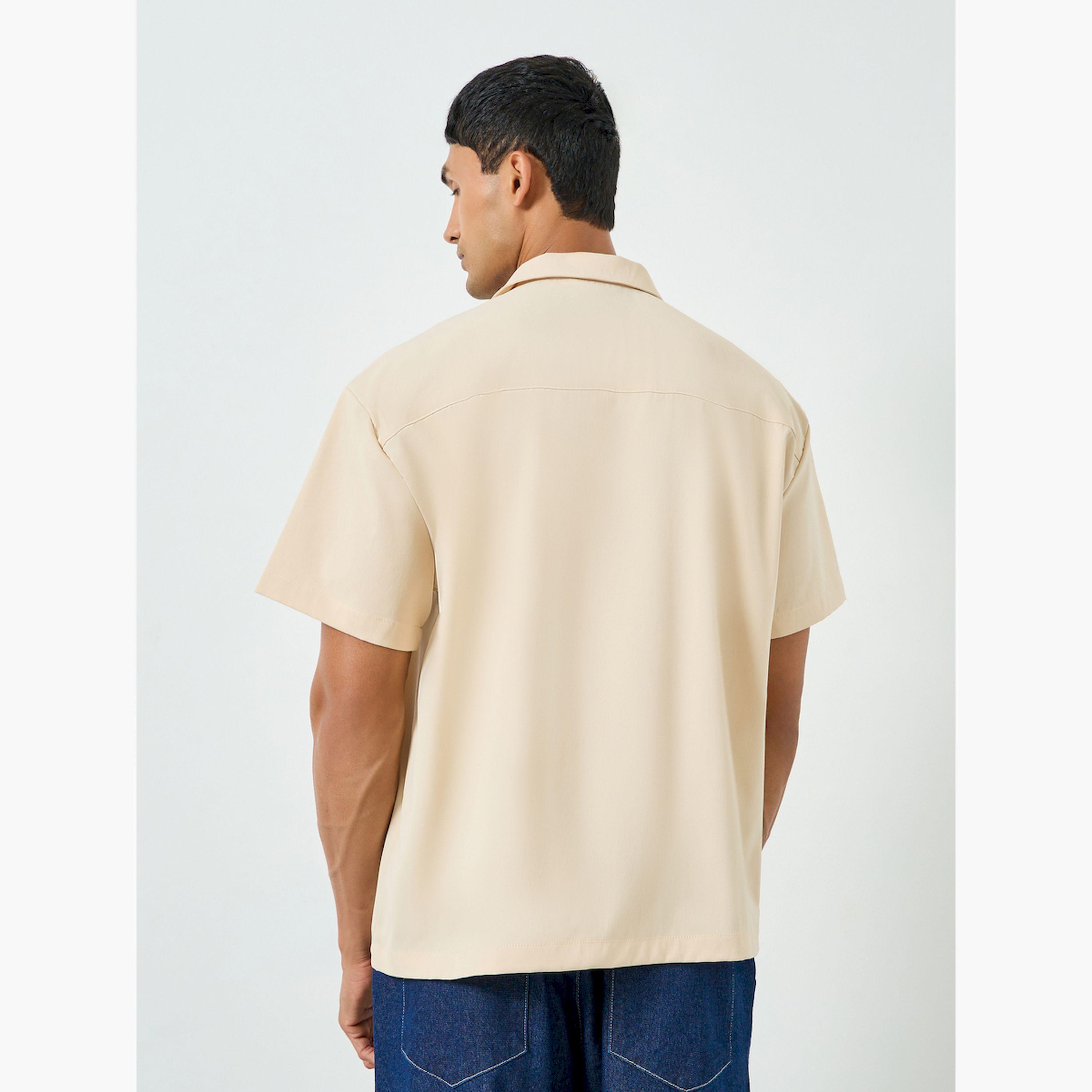Styli Men Cream Shirt with Crochet Pocket Detail-men-clothing-shirts-image-3