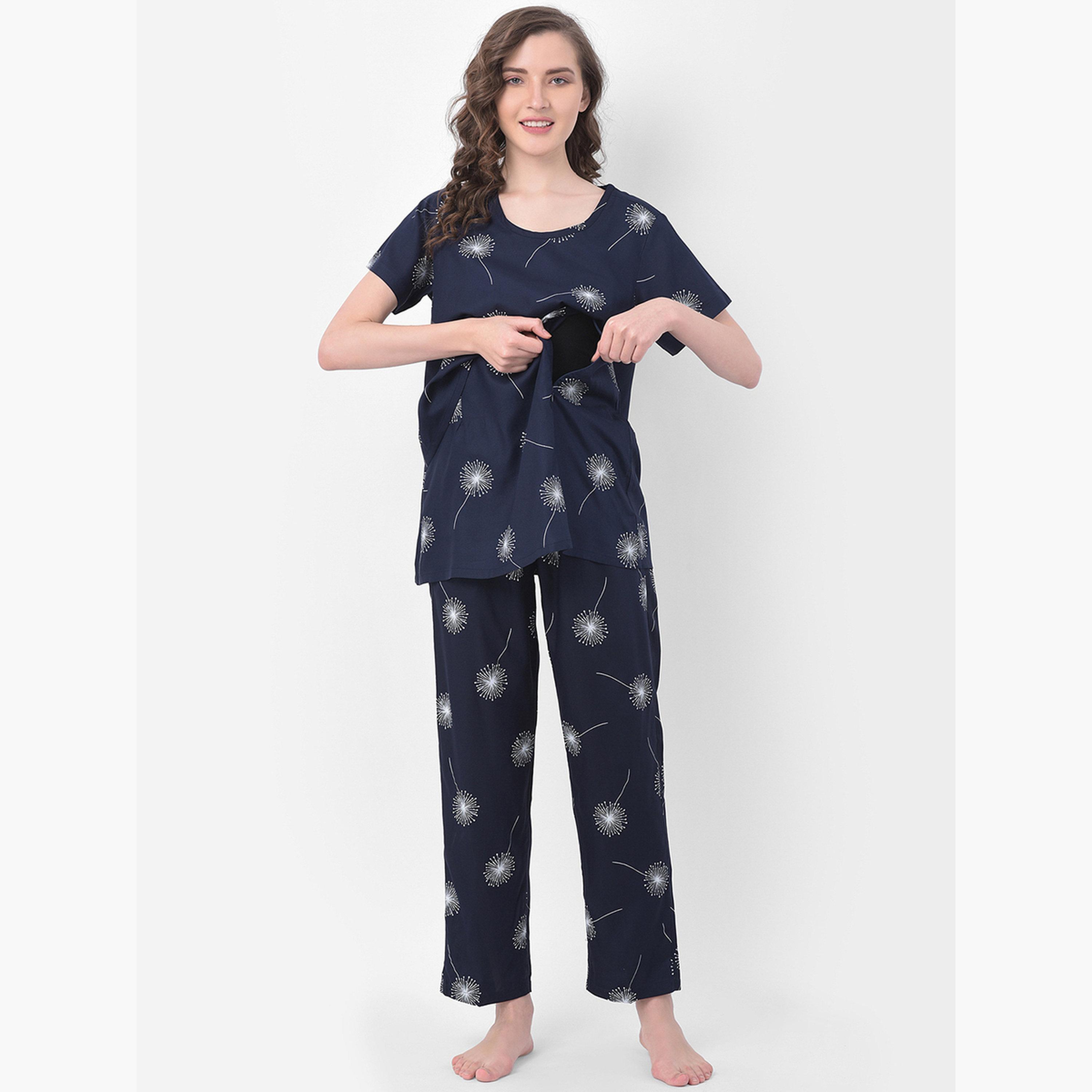 Clovia Dandelion Print Nursing Top and Pyjama Set-women-clothing-nightwear-pyjamas-longsets-image-1