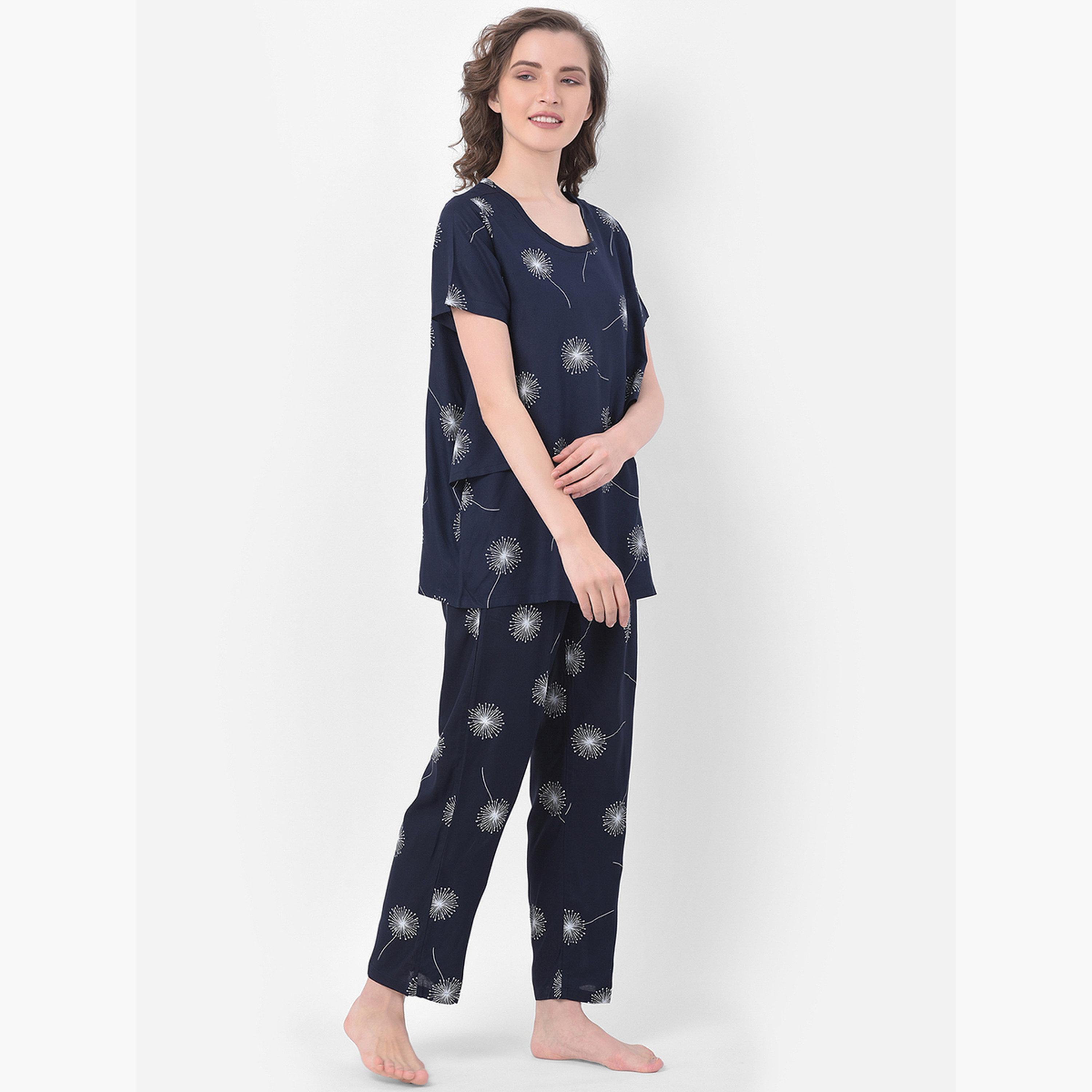 Clovia Dandelion Print Nursing Top and Pyjama Set-women-clothing-nightwear-pyjamas-longsets-image-2