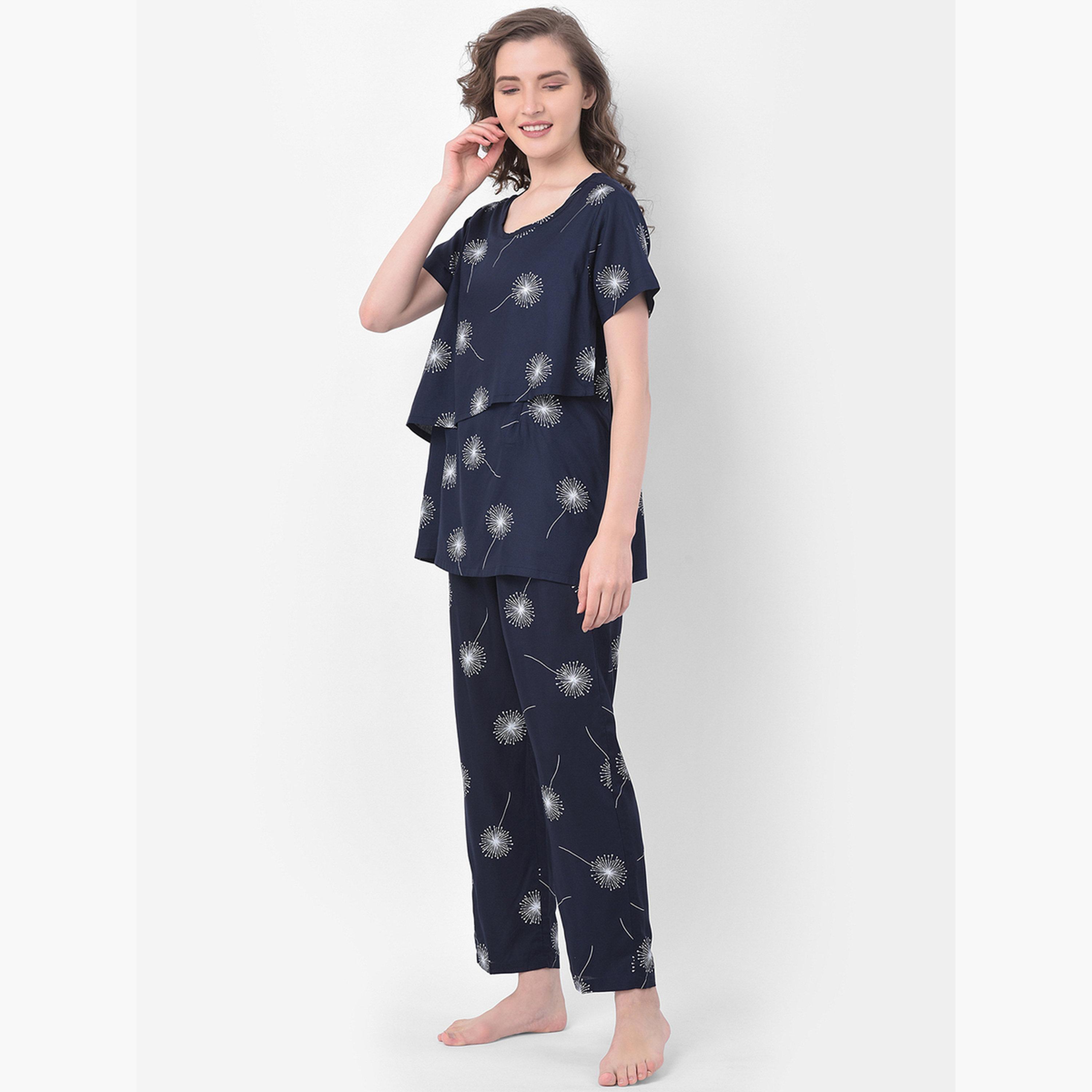 Clovia Dandelion Print Nursing Top and Pyjama Set-women-clothing-nightwear-pyjamas-longsets-image-4