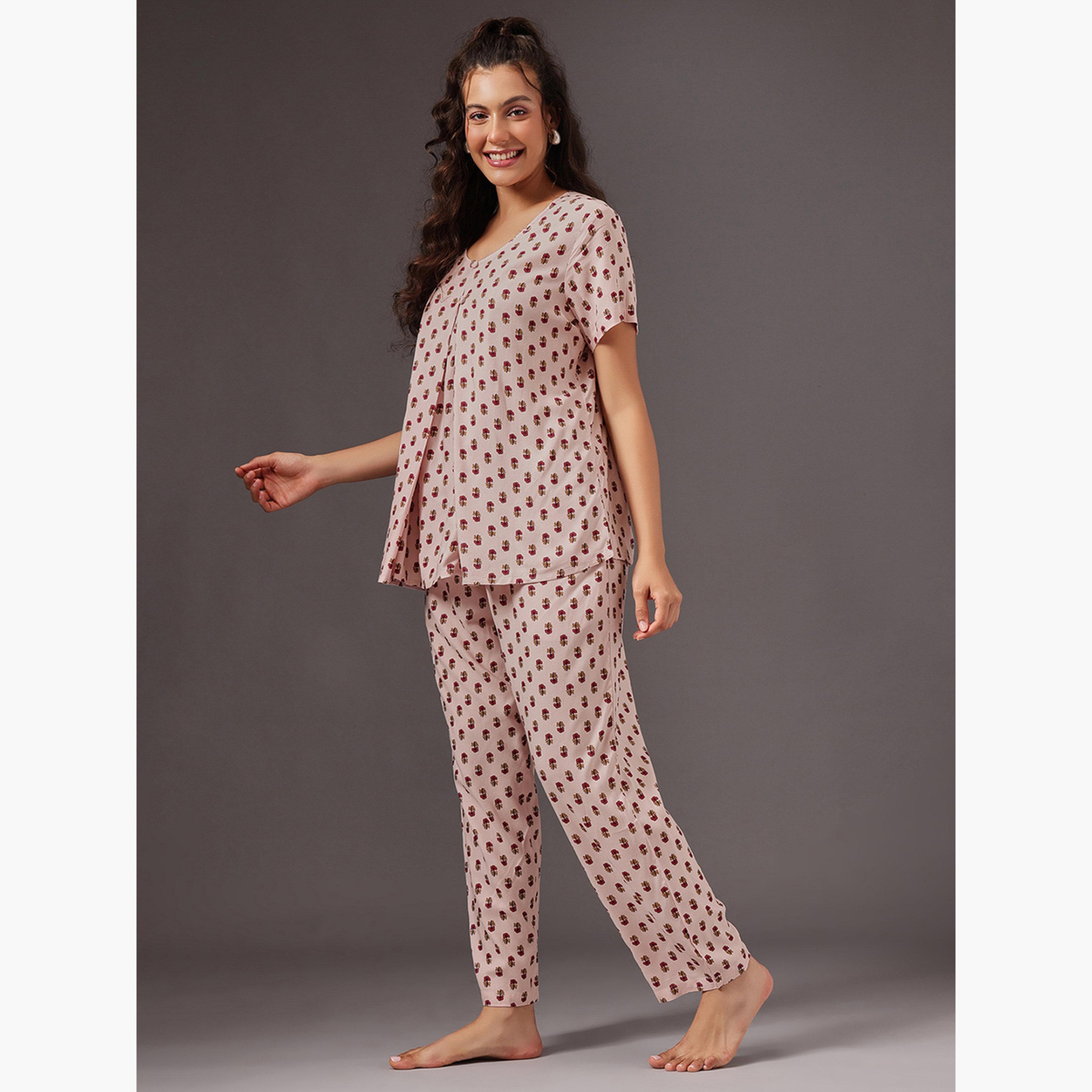 Clovia Floral Print Nursing Top and Pyjama Set-women-clothing-nightwear-pyjamas-longsets-image-3