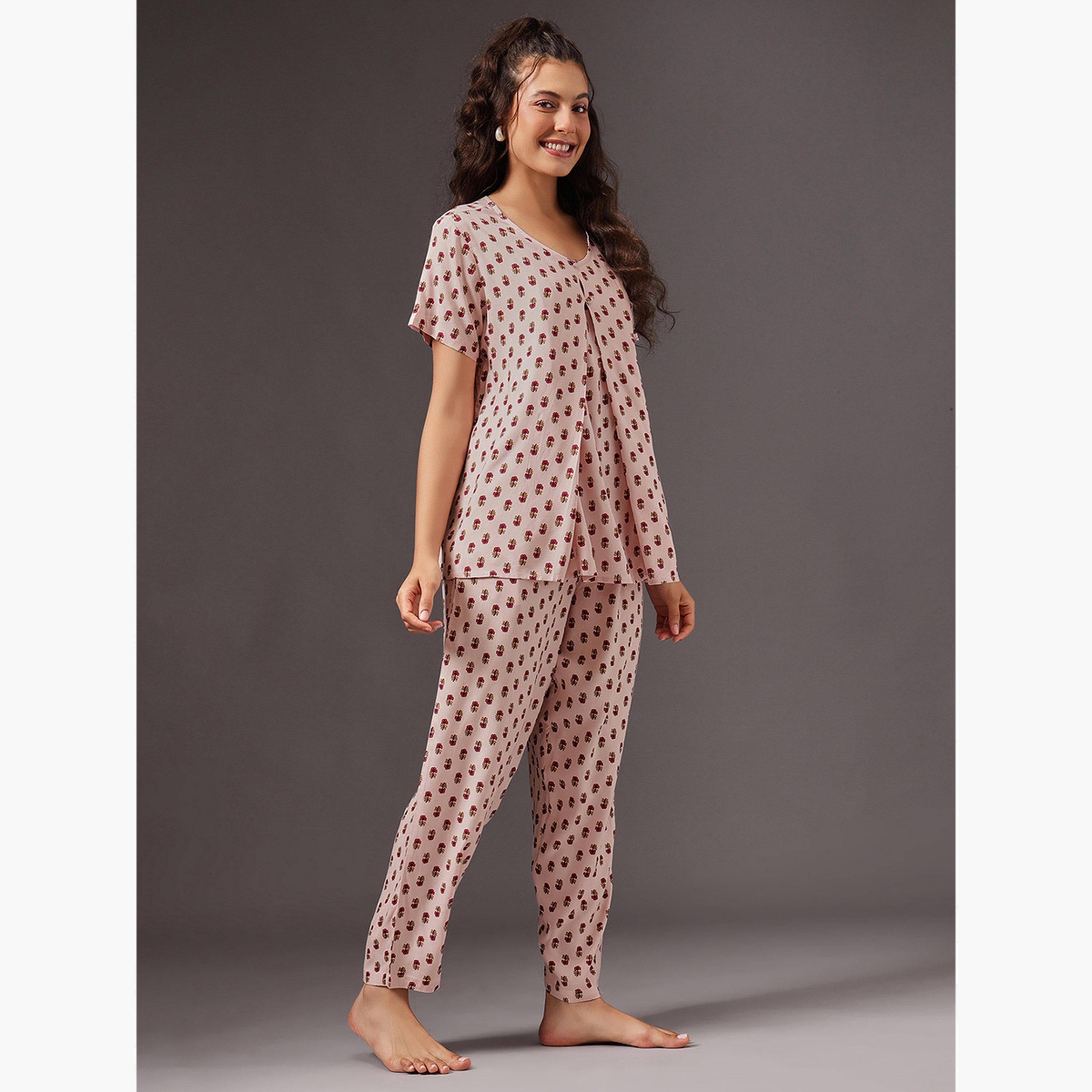 طقم بلوزة رضاعة بطبعة زهور وبنطال بيجاما-women-clothing-nightwear-pyjamas-longsets-image-4
