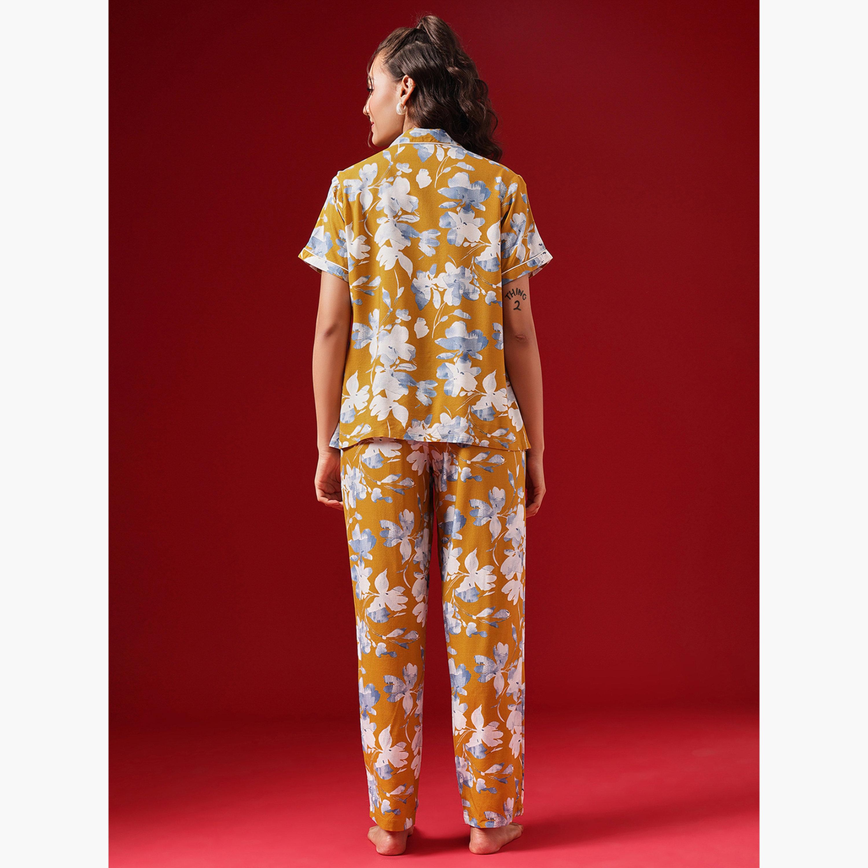 طقم قميص بأزرار وطبعة زهور وبنطال بيجاما-women-clothing-nightwear-pyjamas-longsets-image-5