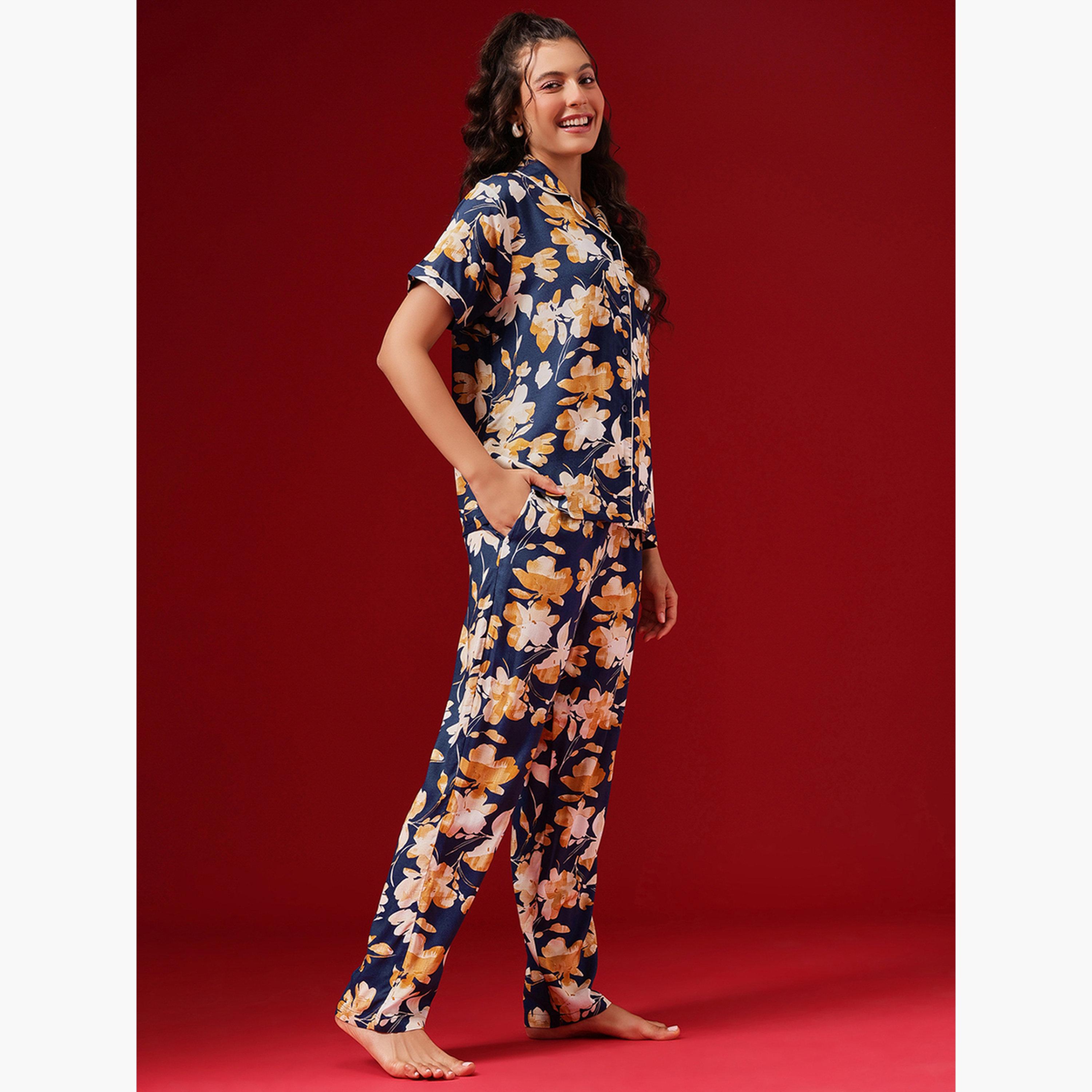 طقم قميص بأزرار وطبعة زهور وبنطال بيجاما-women-clothing-nightwear-pyjamas-longsets-image-2