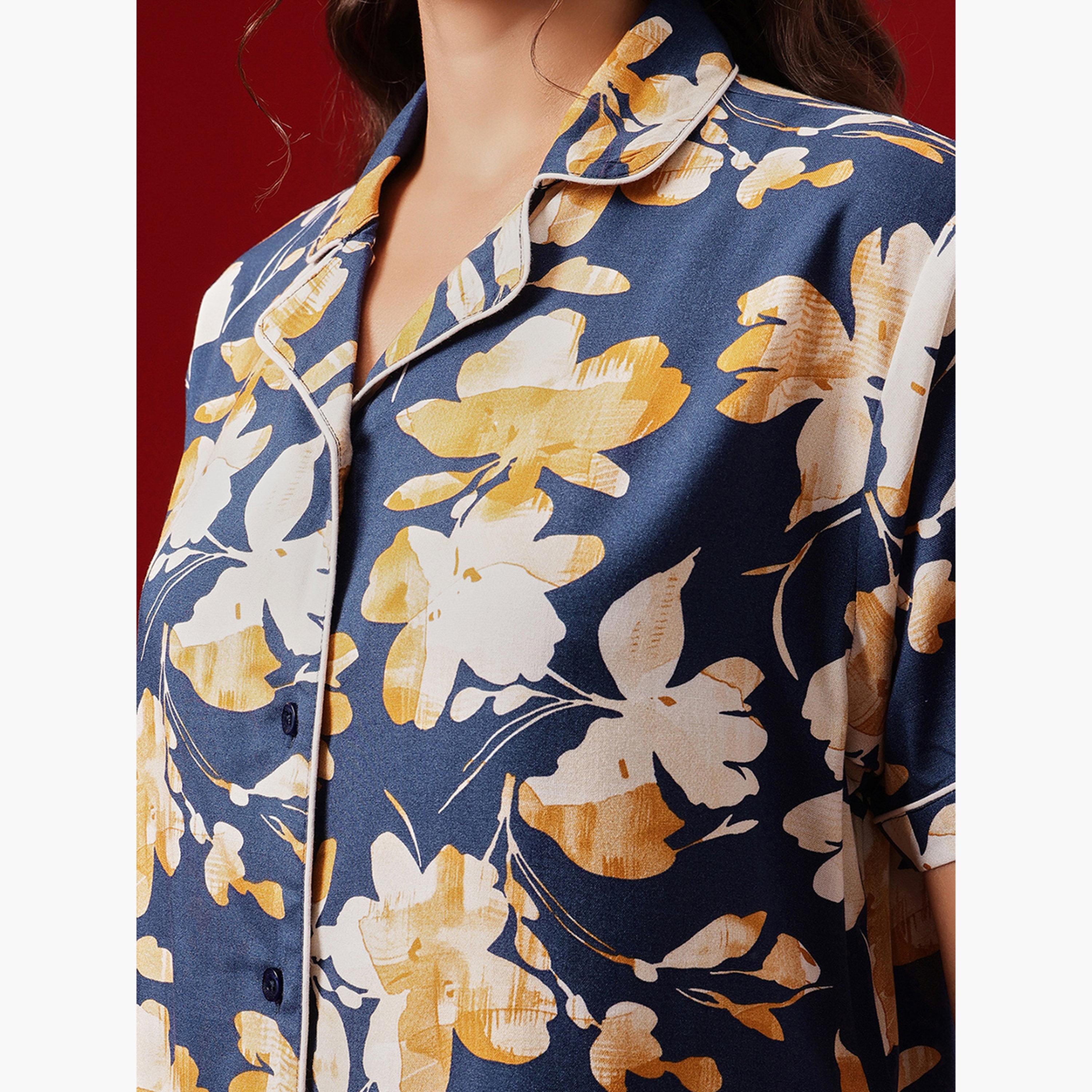 Clovia Floral Print Button Down Shirt and Pyjama Set-women-clothing-nightwear-pyjamas-longsets-image-6