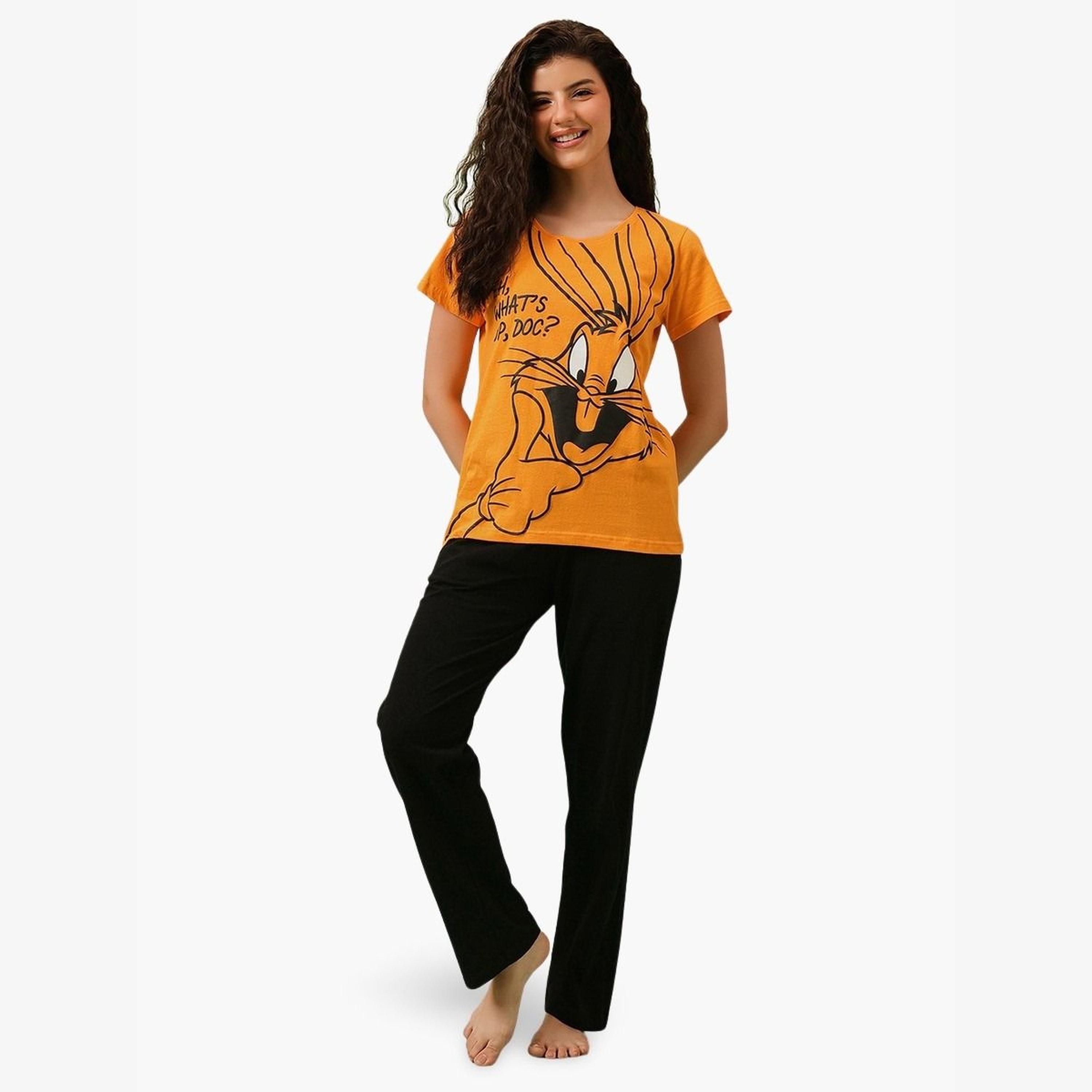 Clovia Bugs Bunny Print T-Shirt and Pyjama Set-women-clothing-nightwear-pyjamas-longsets-image-1