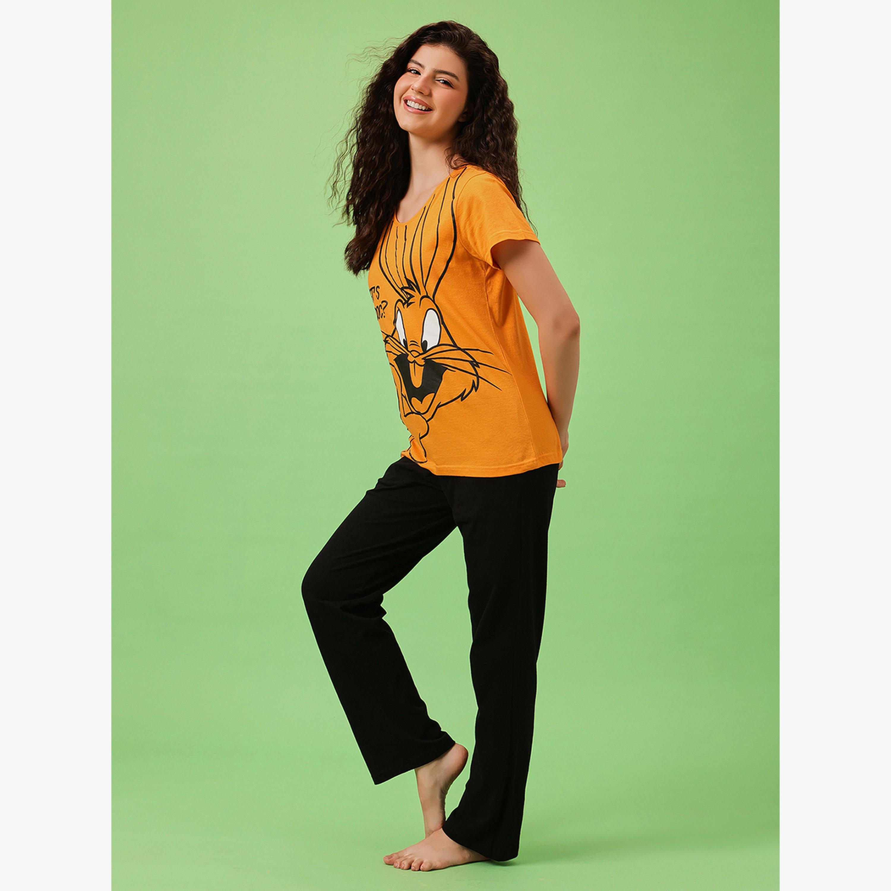 Clovia Bugs Bunny Print T-Shirt and Pyjama Set-women-clothing-nightwear-pyjamas-longsets-image-2