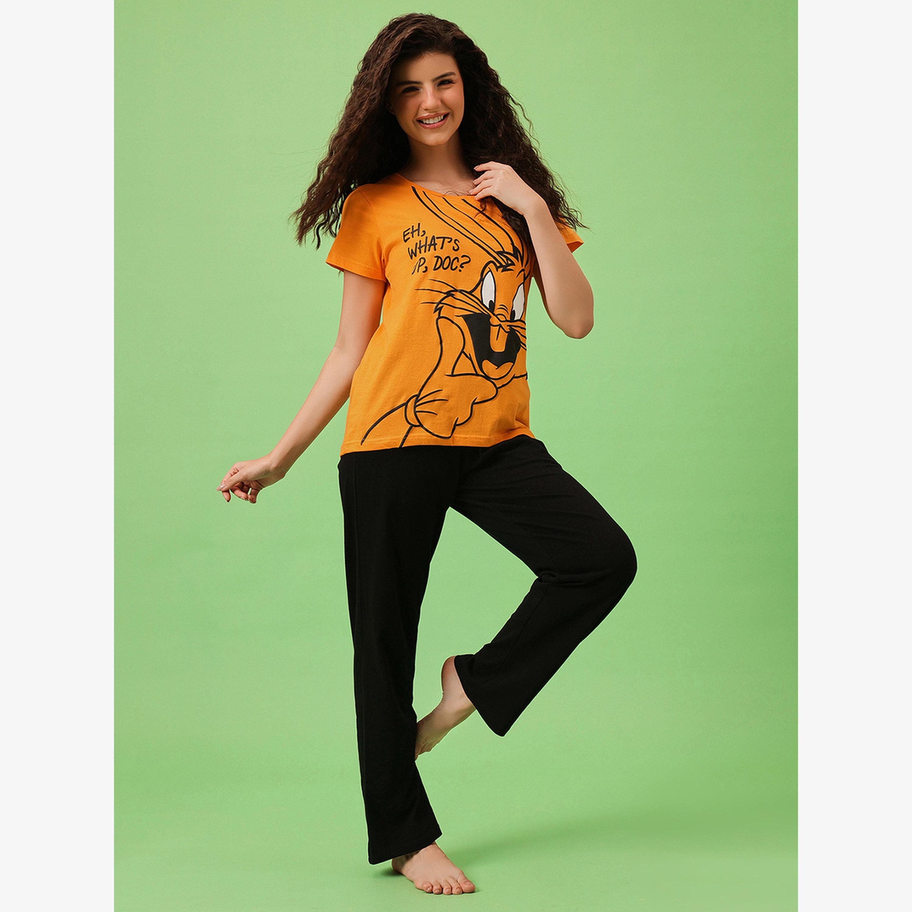 Clovia Bugs Bunny Print T-Shirt and Pyjama Set-women-clothing-nightwear-pyjamas-longsets-image-3