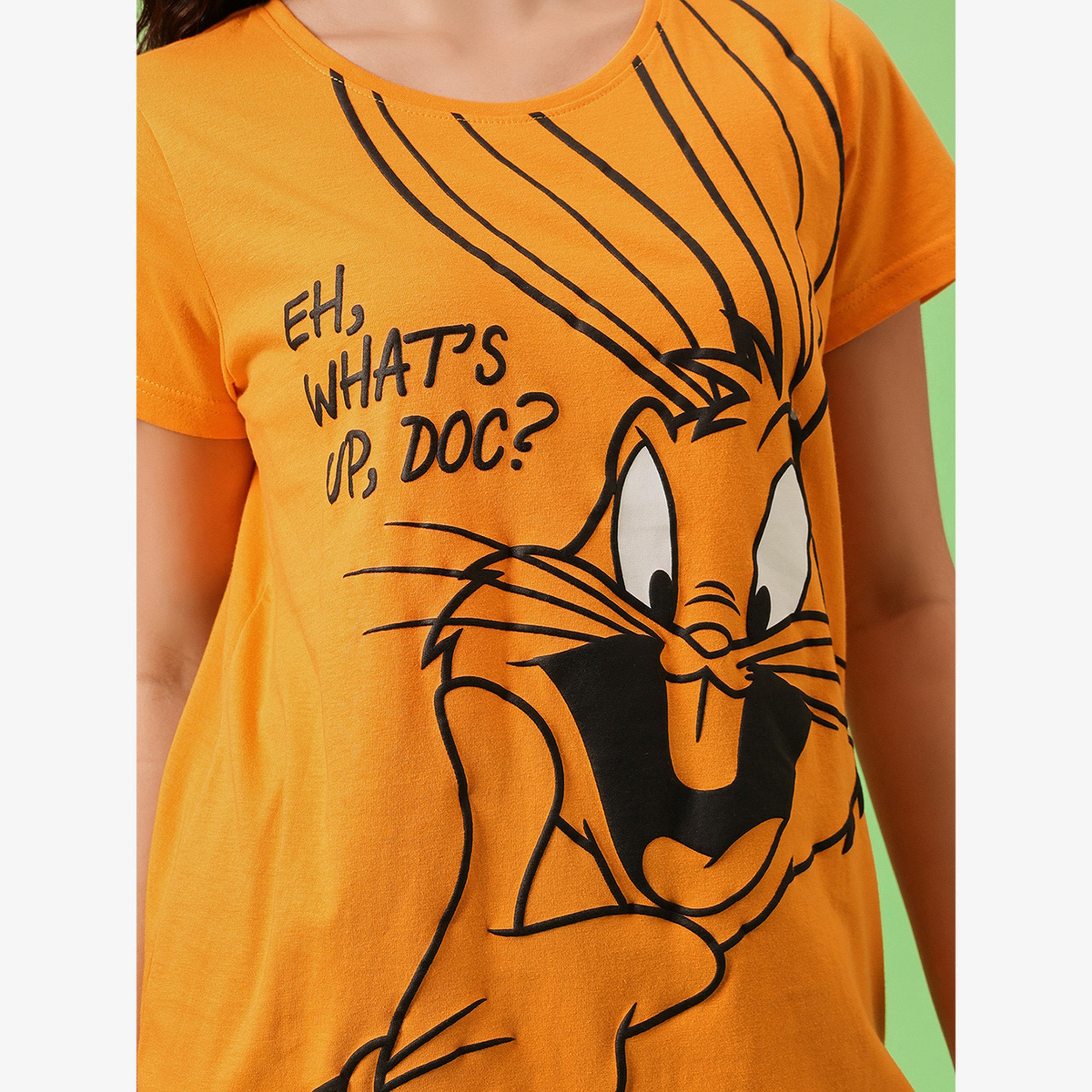 Clovia Bugs Bunny Print T-Shirt and Pyjama Set-women-clothing-nightwear-pyjamas-longsets-image-6