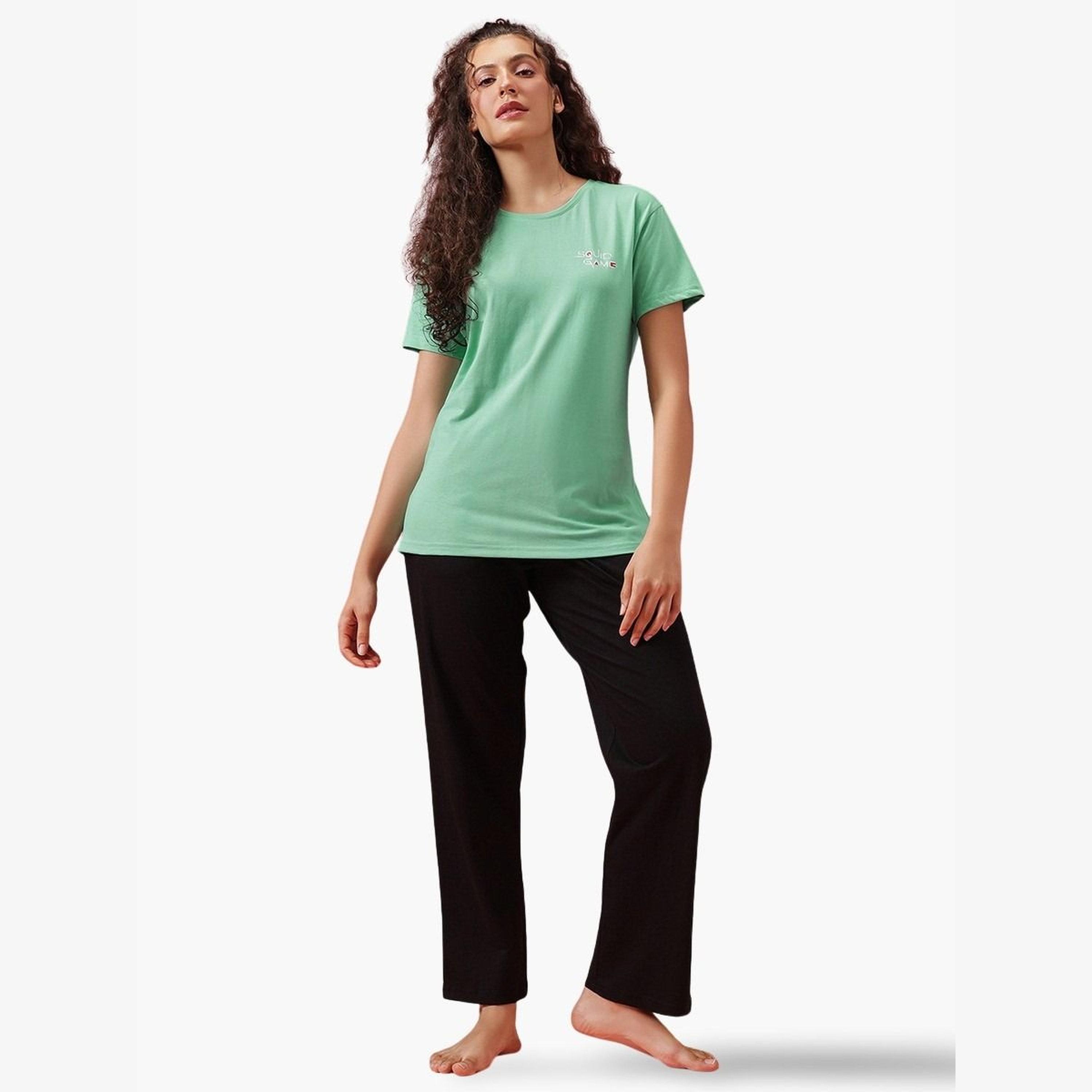 Clovia Cotton Squid Game Print T-Shirt and Pyjama Set-women-clothing-nightwear-pyjamas-longsets-image-1