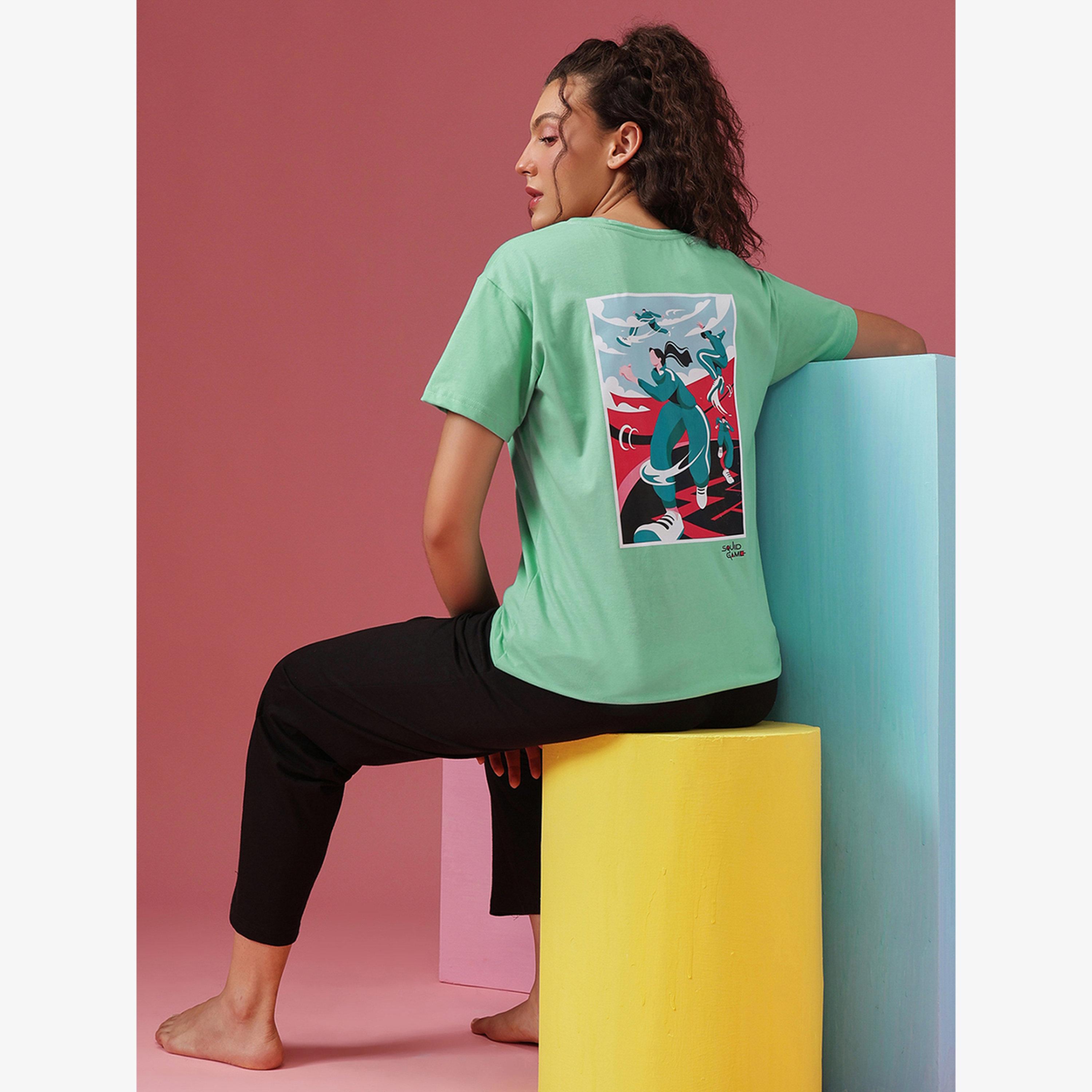 Clovia Cotton Squid Game Print T-Shirt and Pyjama Set-women-clothing-nightwear-pyjamas-longsets-image-2