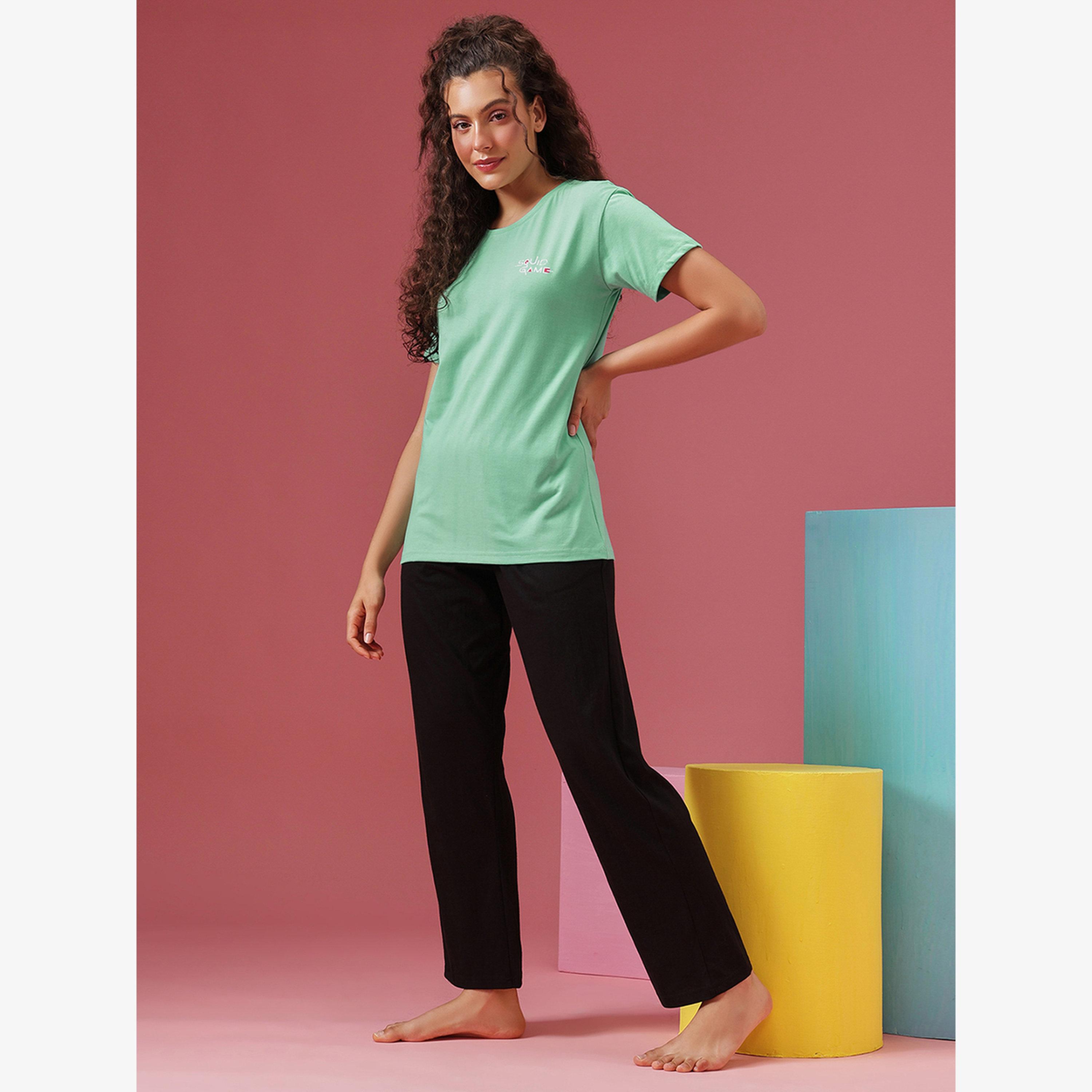 Clovia Cotton Squid Game Print T-Shirt and Pyjama Set-women-clothing-nightwear-pyjamas-longsets-image-3