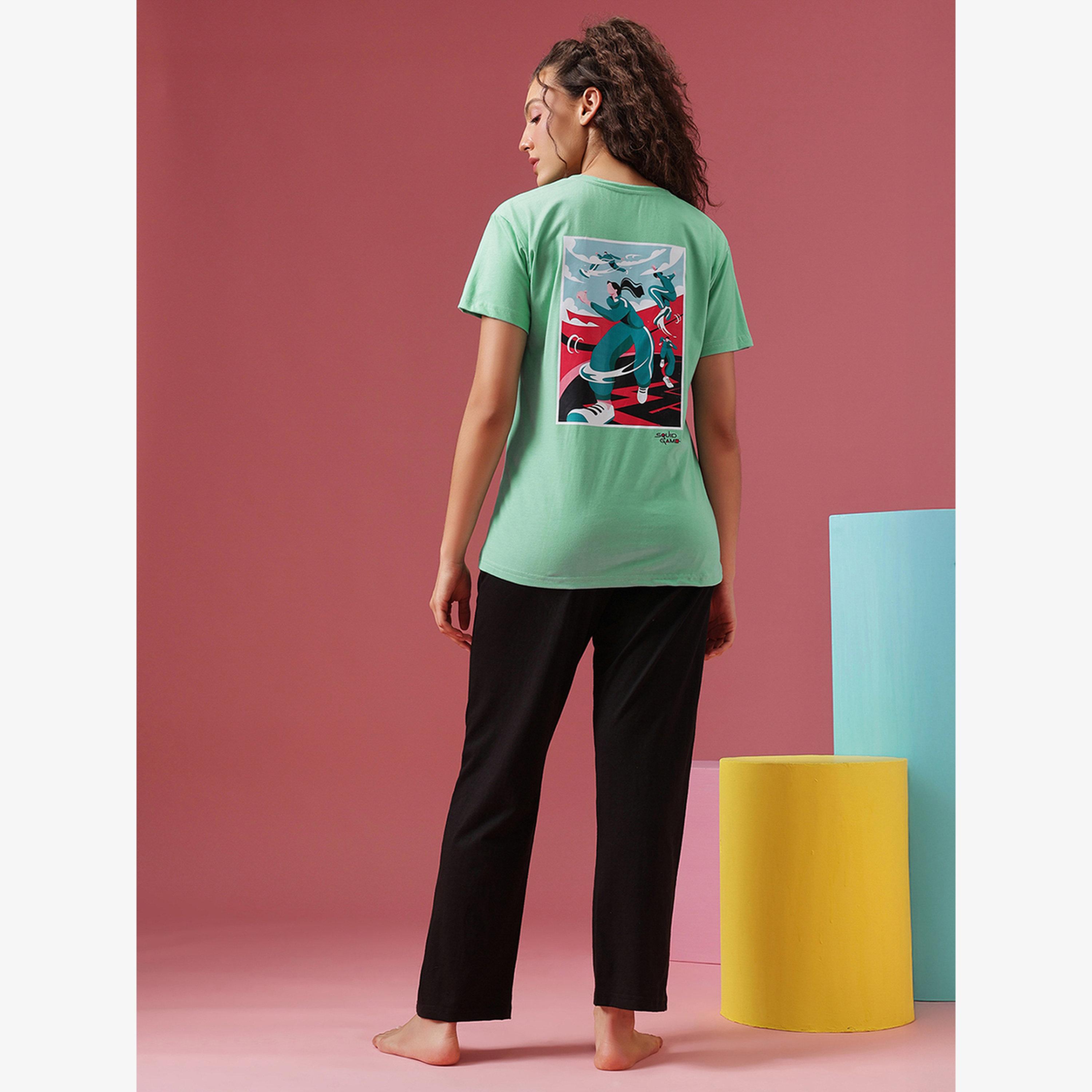 Clovia Cotton Squid Game Print T-Shirt and Pyjama Set-women-clothing-nightwear-pyjamas-longsets-image-5