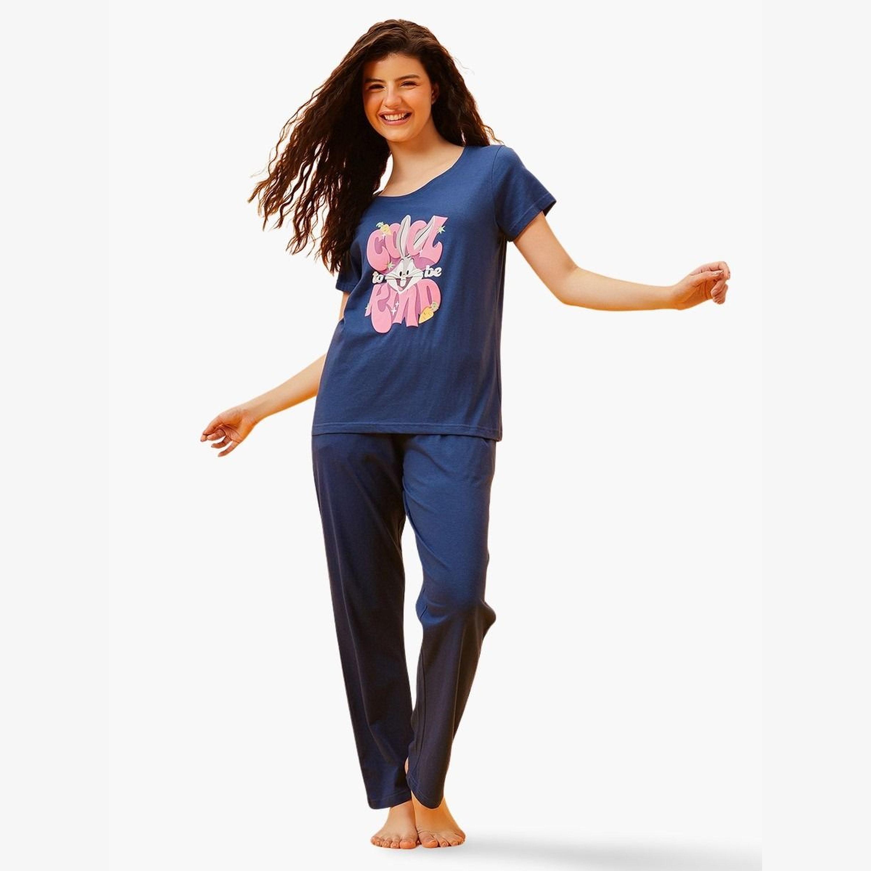 Clovia Cotton Graphic T-Shirt and Pyjama Set-women-clothing-nightwear-pyjamas-longsets-image-1